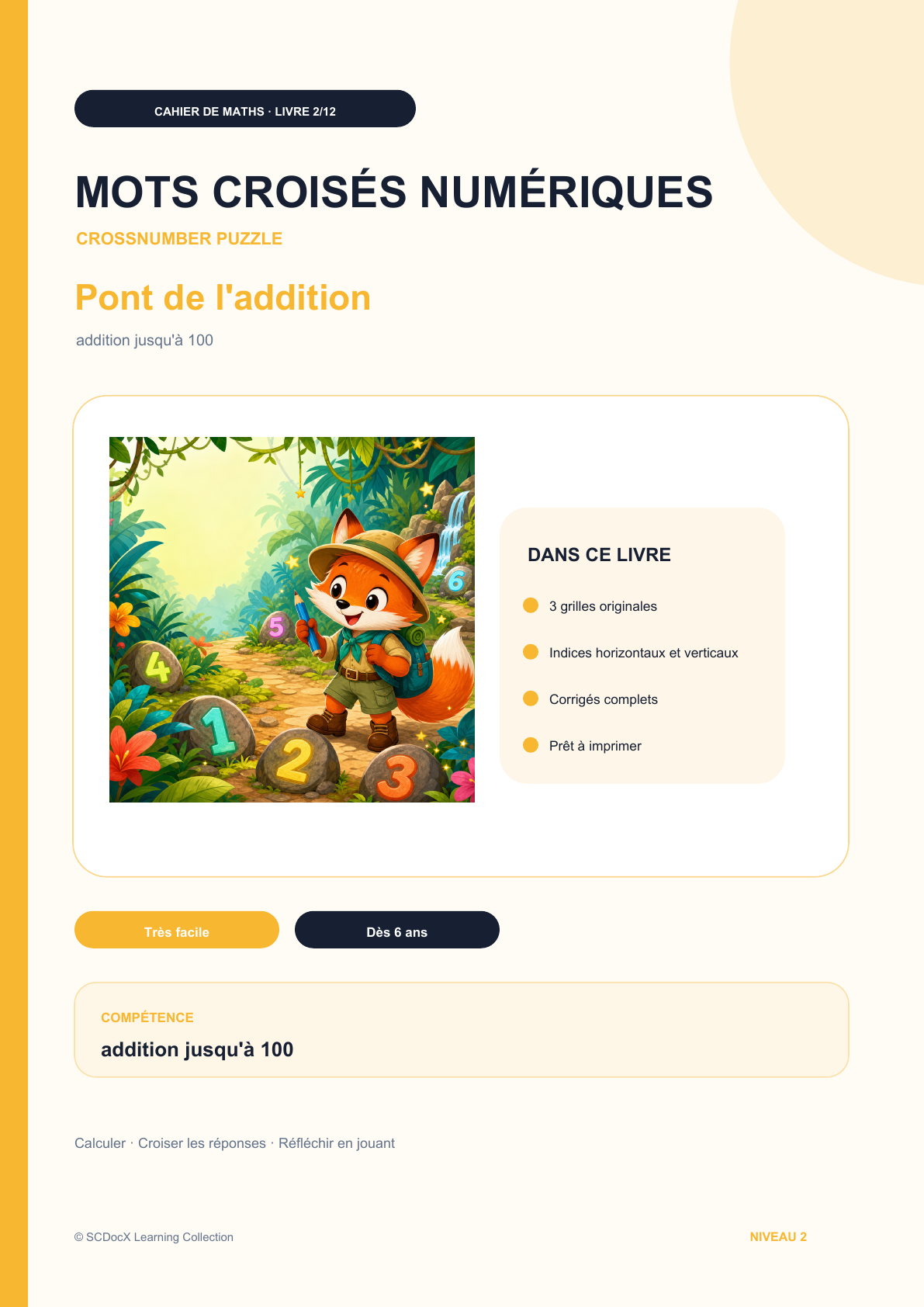Mots croisés numériques Niveau 2 | Pont de l'addition avec corrigé