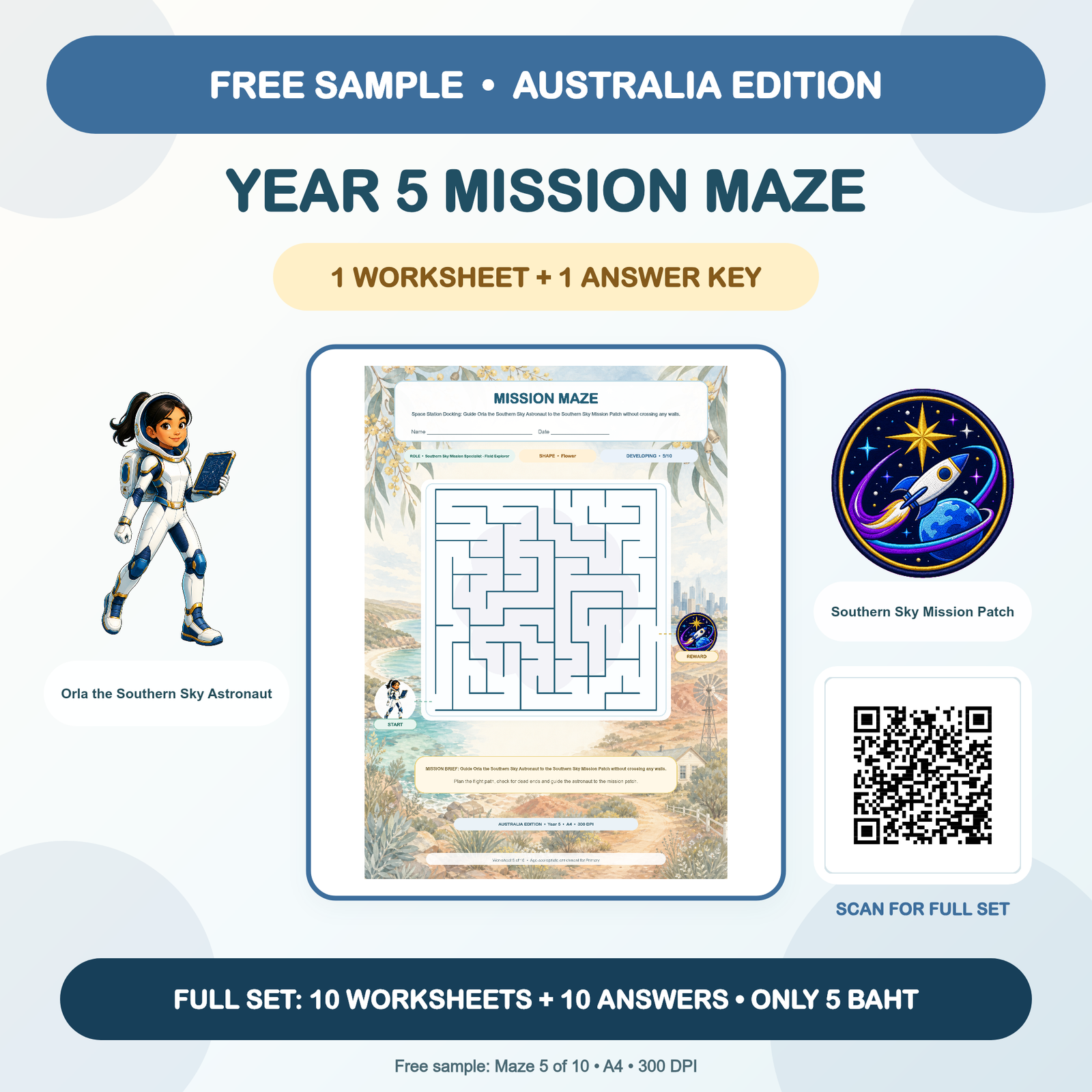 FREE SAMPLE - Australia Mission Mazes: Year 5 (1 Worksheet + Answer Key)
