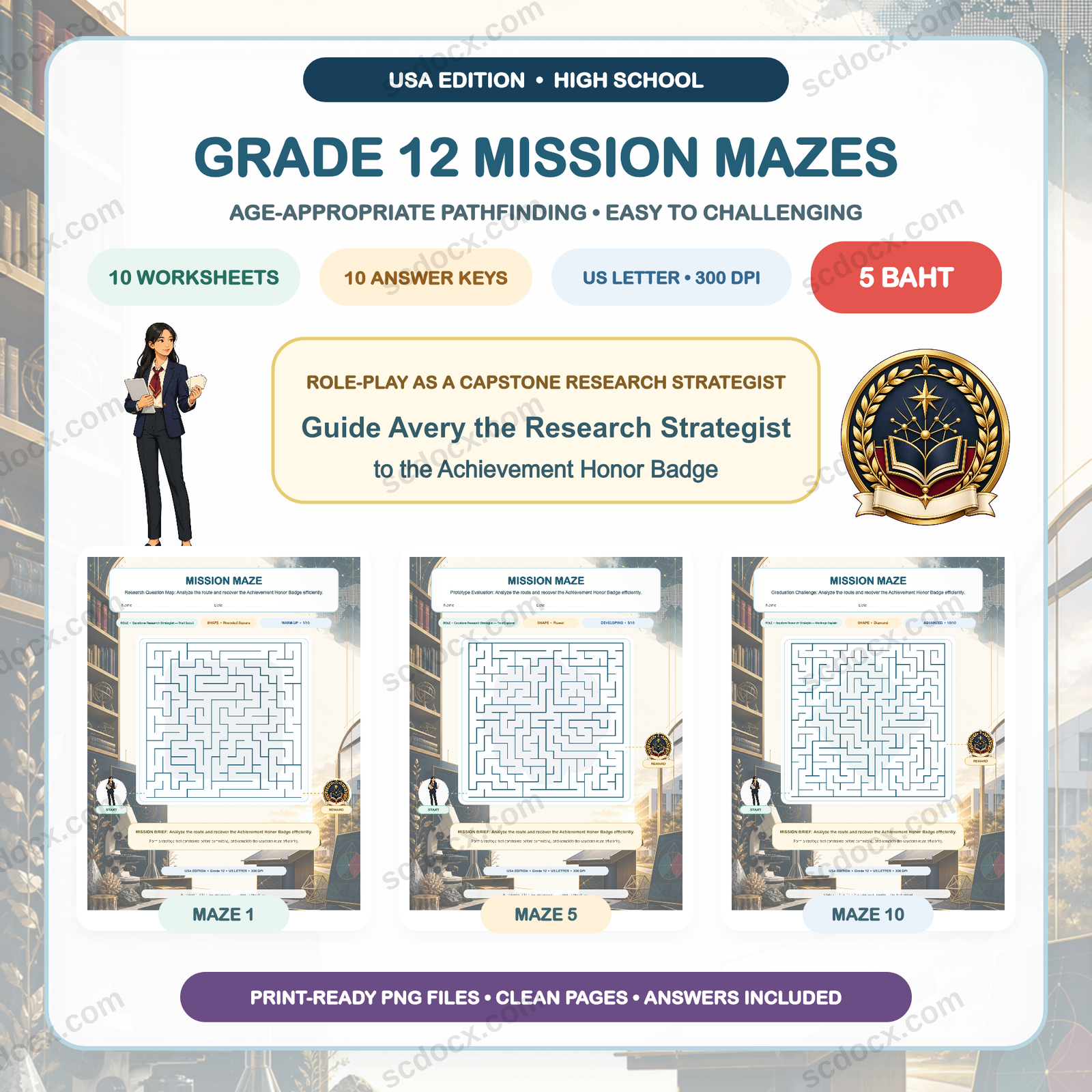 USA Edition Mission Mazes — Grade 12 (10 Worksheets + Answers)