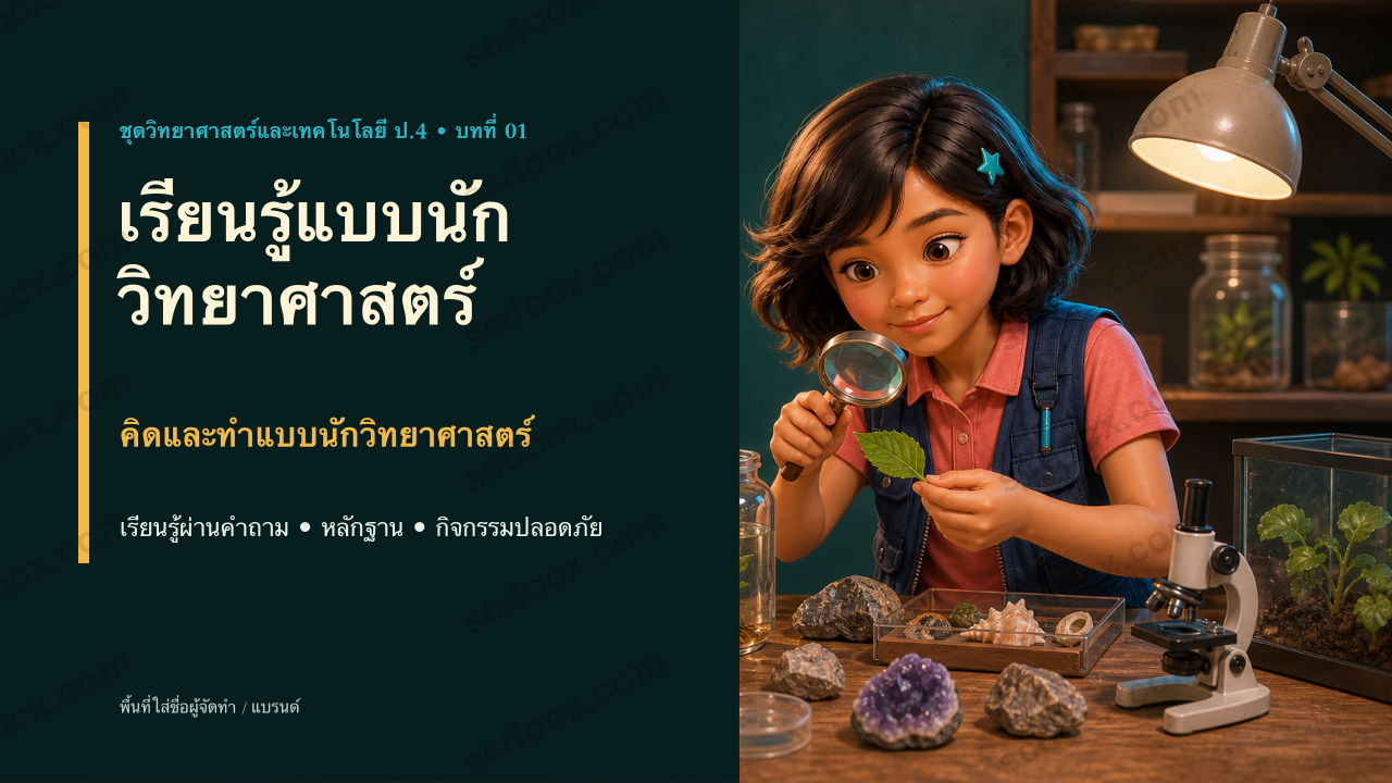 PowerPoint วิทยาศาสตร์และเทคโนโลยี ป.4 บทที่ 1 เรียนรู้แบบนักวิทยาศาสตร์