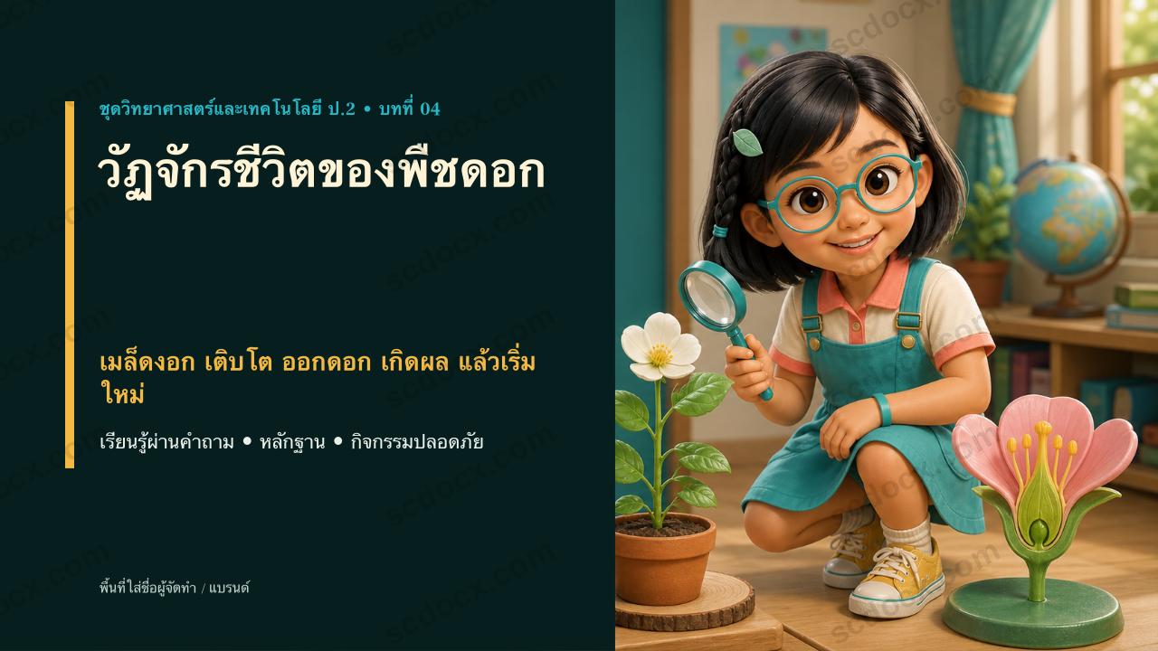 PowerPoint วิทยาศาสตร์และเทคโนโลยี ป.2 บทที่ 4 วัฏจักรชีวิตของพืชดอก