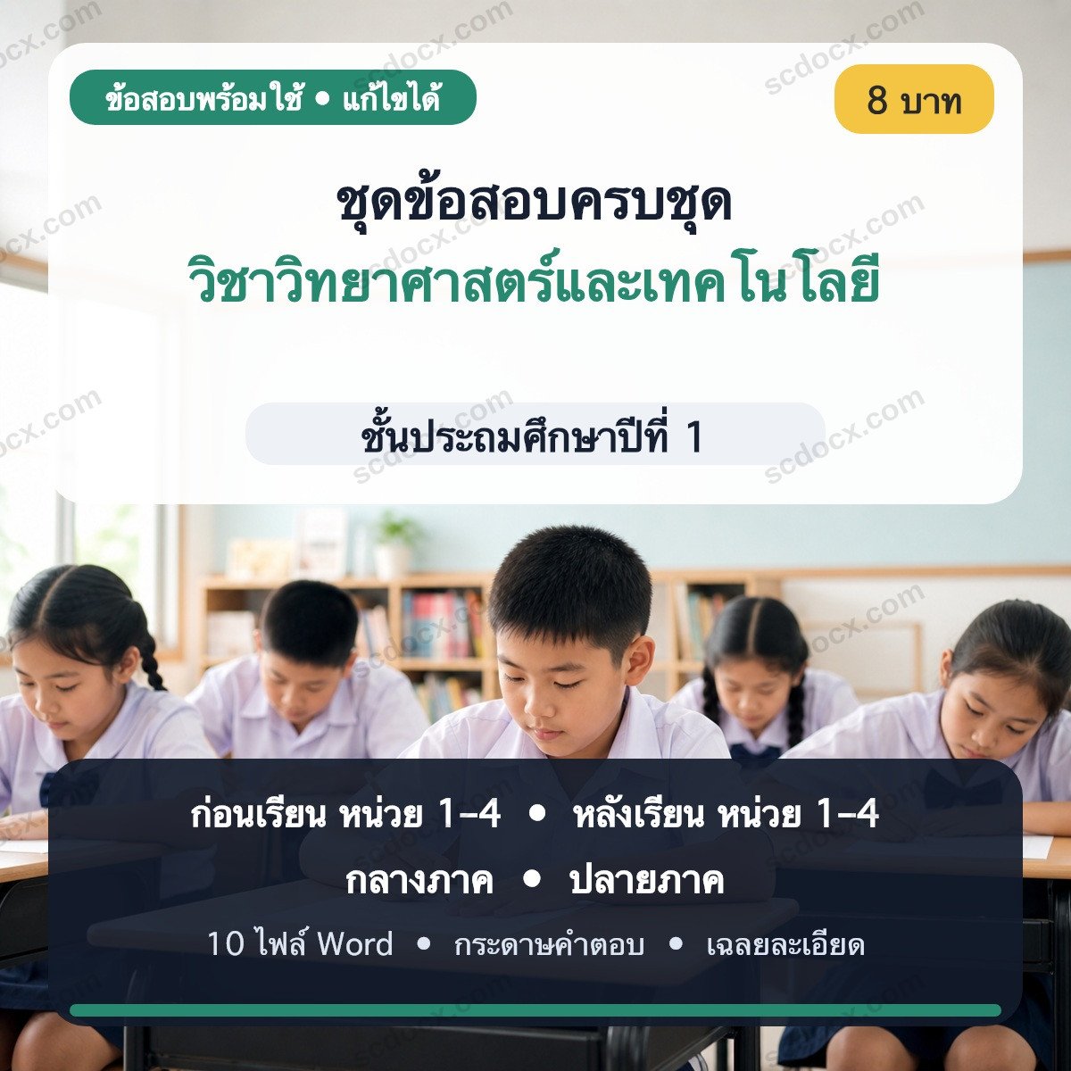 ชุดข้อสอบก่อนเรียน–หลังเรียน–กลางภาค–ปลายภาค วิชาวิทยาศาสตร์และเทคโนโลยี ชั้น ป.1 | Word แก้ไขได้ พร้อมเฉลย
