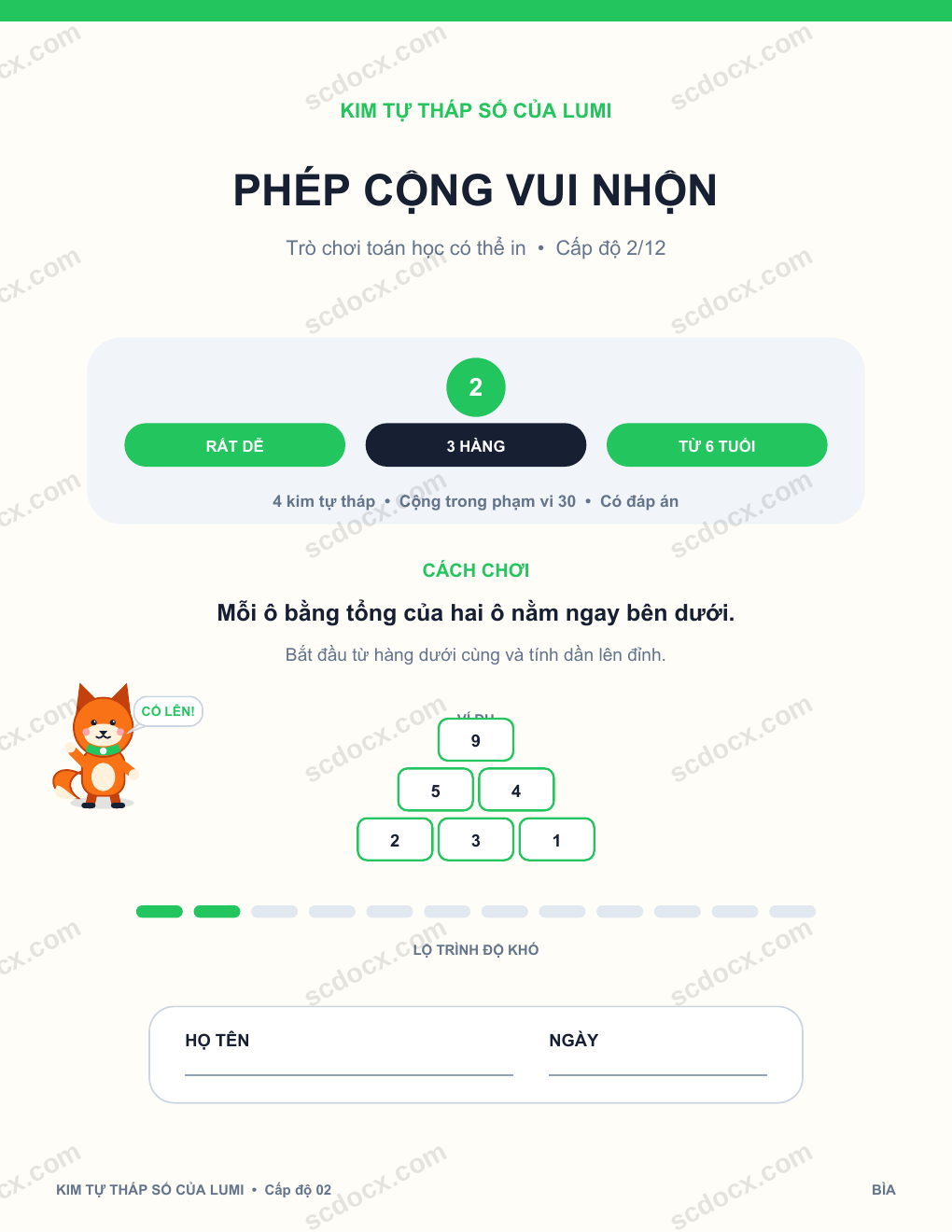Kim tự tháp số học 02 - Phép cộng vui nhộn kèm đáp án