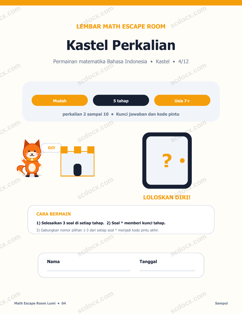 Math Escape Room Bahasa Indonesia 04 - Kastel Perkalian dengan Jawaban
