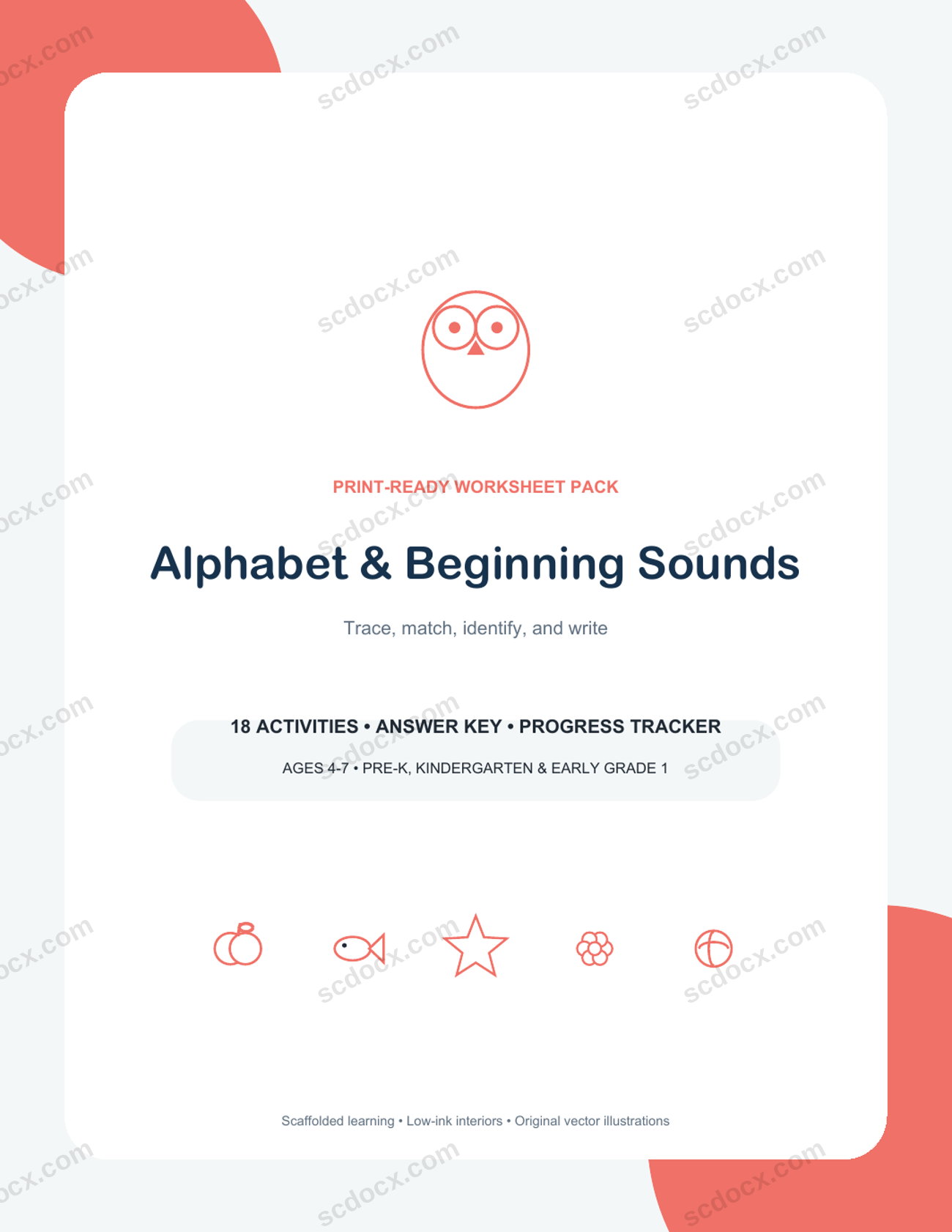Alphabet & Beginning Sounds | 18 Kindergarten Worksheets + Keys | US Letter