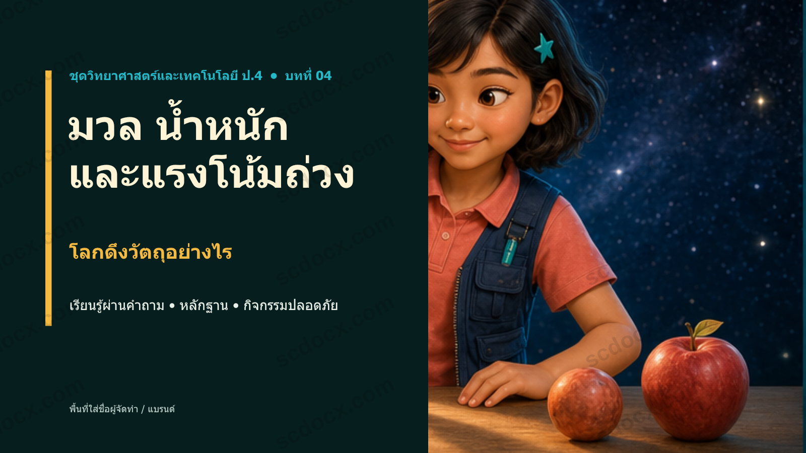 PowerPoint วิทยาศาสตร์ ป.4 บทที่ 04 มวลน้ำหนักและแรงโน้มถ่วง พร้อมสอน