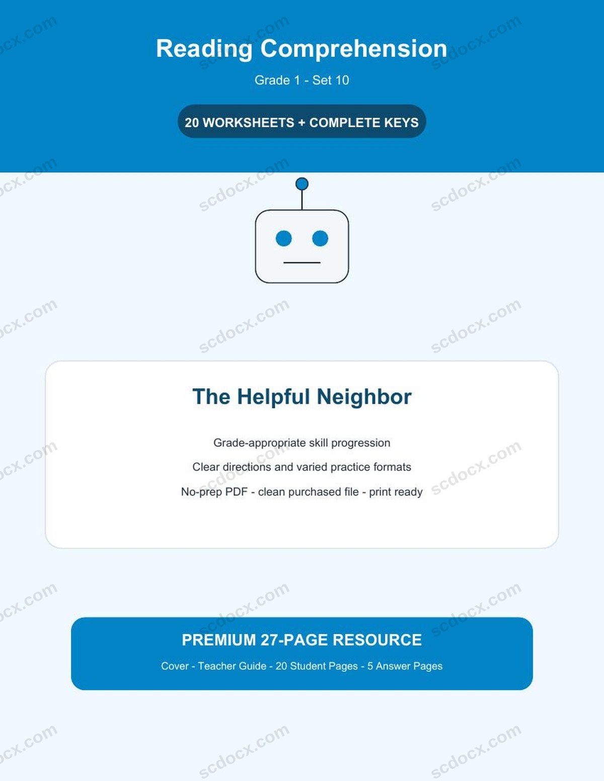 Reading Comprehension | Grade 1 | The Helpful Neighbor | 20 Worksheets + Answer Keys