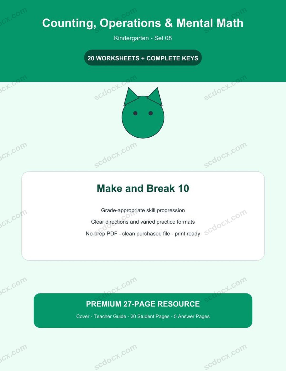 Counting, Operations & Mental Math | Kindergarten | Make and Break 10 | 20 Worksheets + Answer Keys