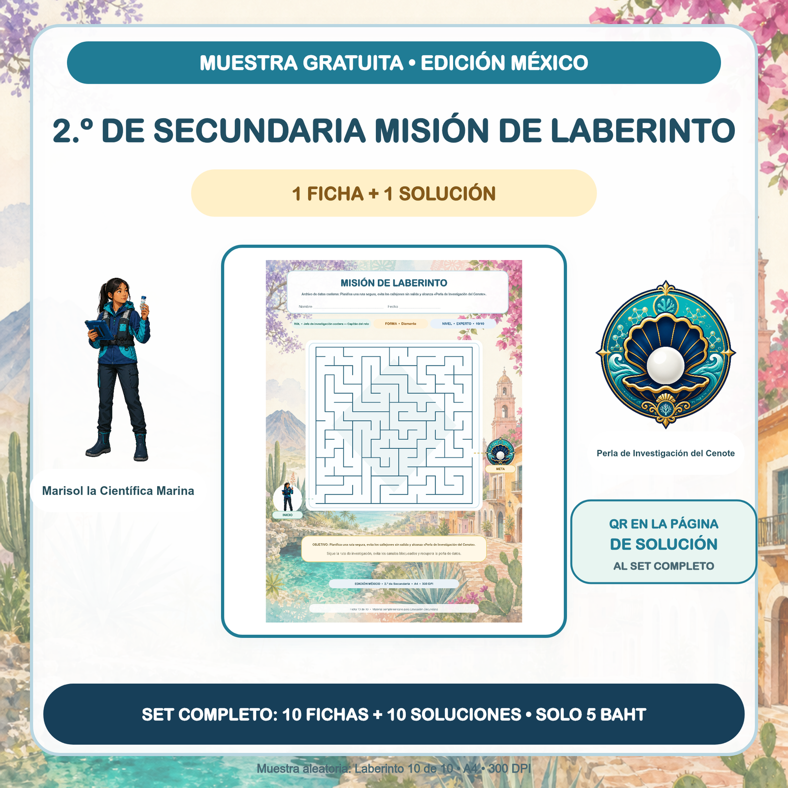 MUESTRA GRATUITA — Misiones de Laberinto México: 2.º de Secundaria (1 ficha + solución)