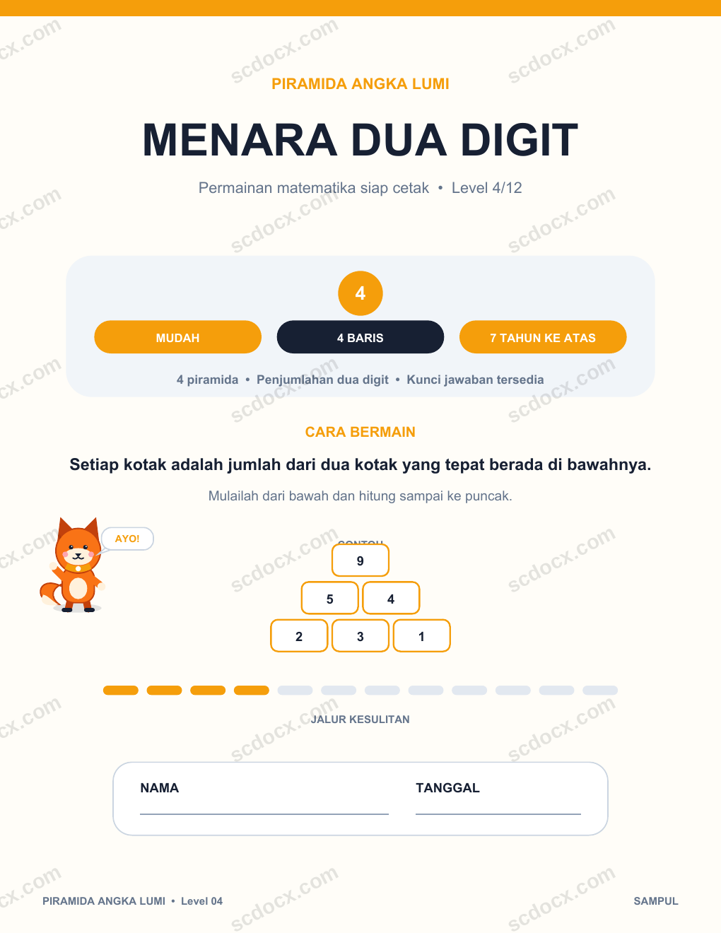 Piramida Angka Matematika 04 - Menara Dua Digit dengan Kunci Jawaban