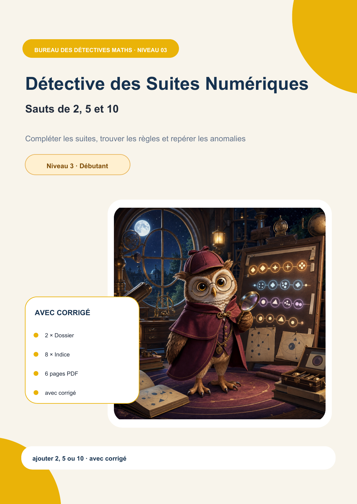Détective des Suites Numériques Niveau 3 | Sauts de 2, 5 et 10 avec corrigé (GRATUIT)