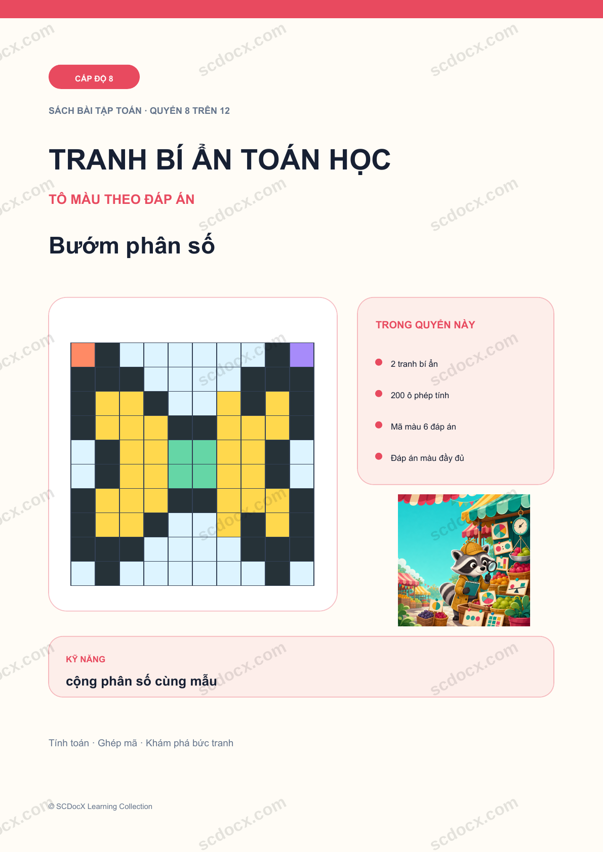 Tranh bí ẩn toán học Cấp độ 8 | Bướm phân số có đáp án
