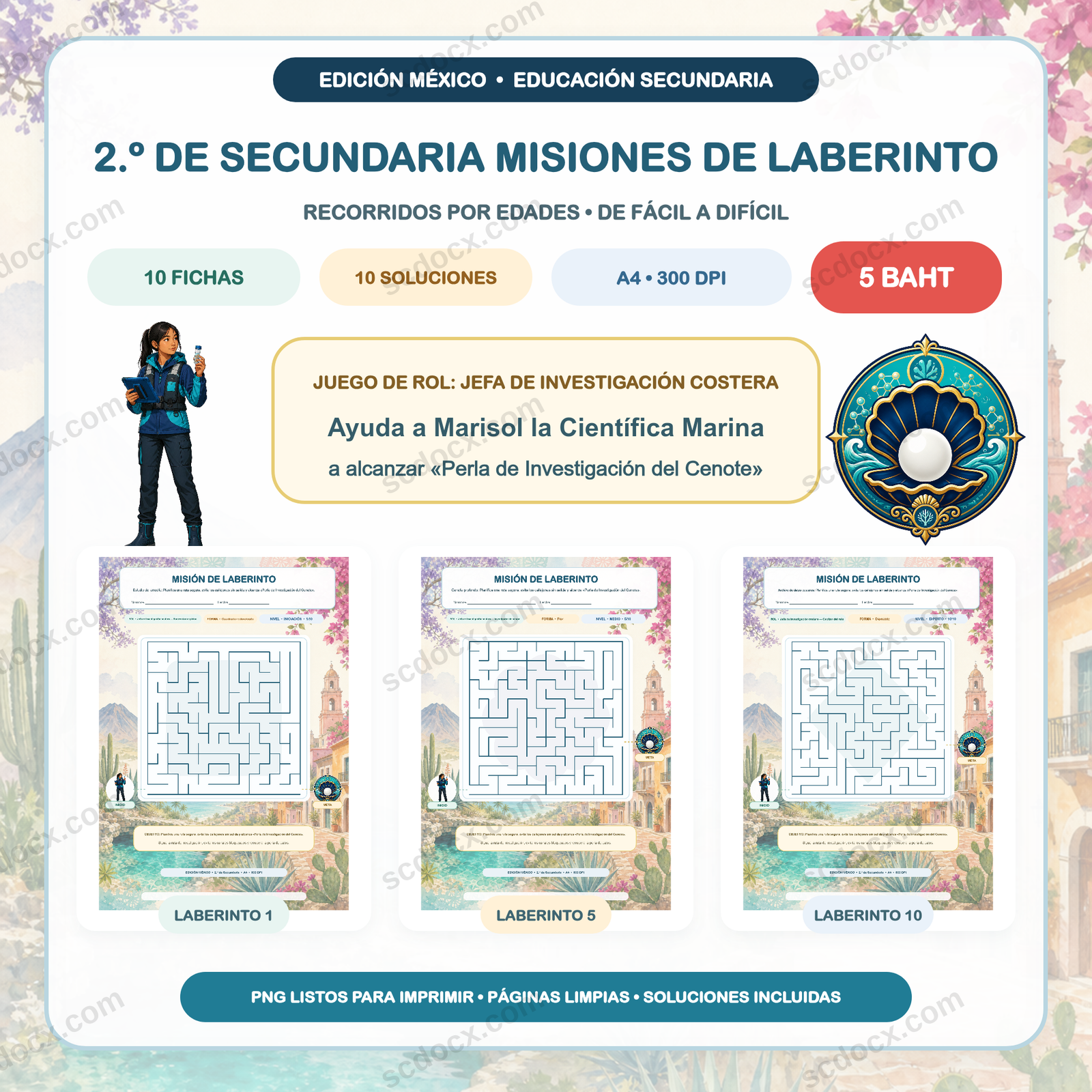 Edición México Misiones de Laberinto — 2.º de Secundaria (10 fichas + soluciones)