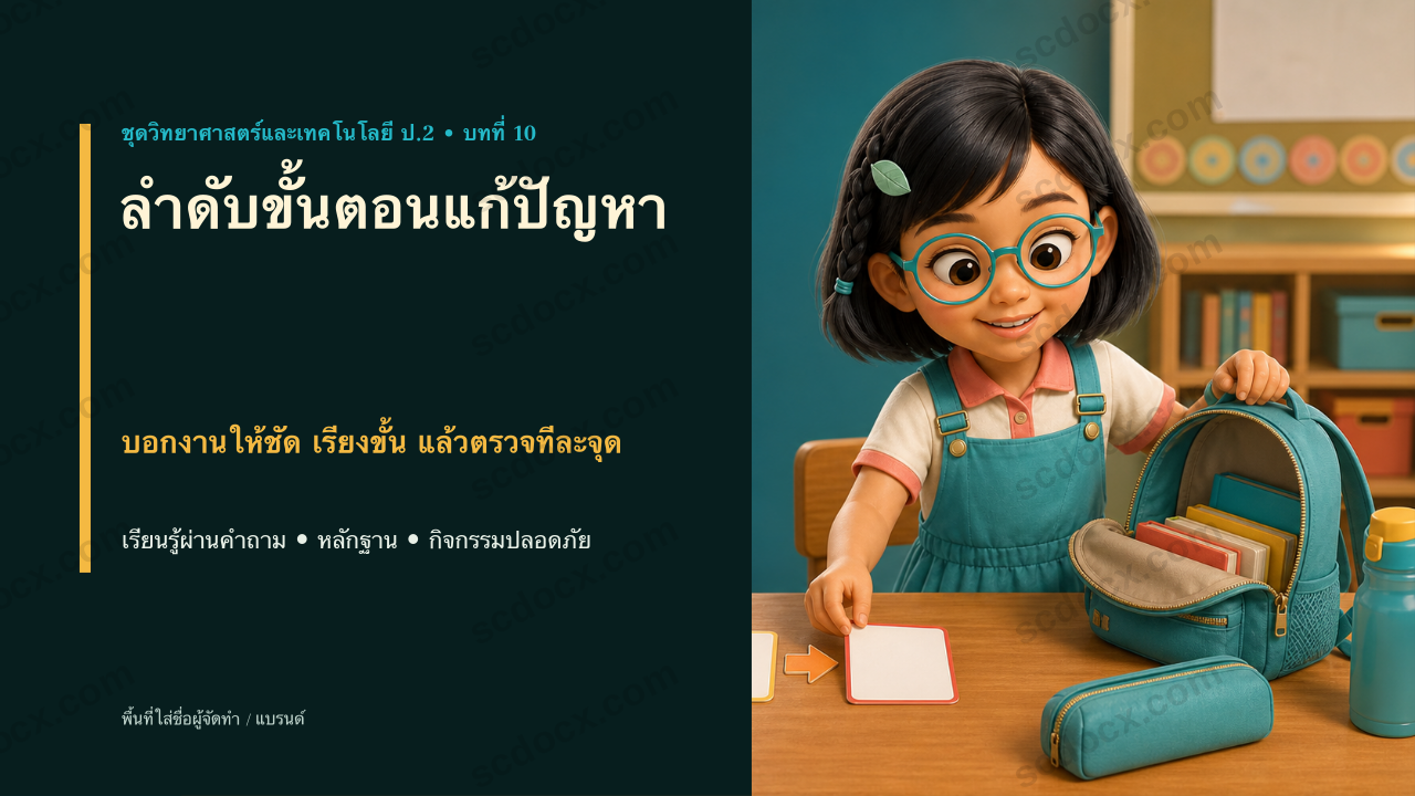 PowerPoint วิทยาศาสตร์และเทคโนโลยี ป.2 บทที่ 10 ลำดับขั้นตอนแก้ปัญหา