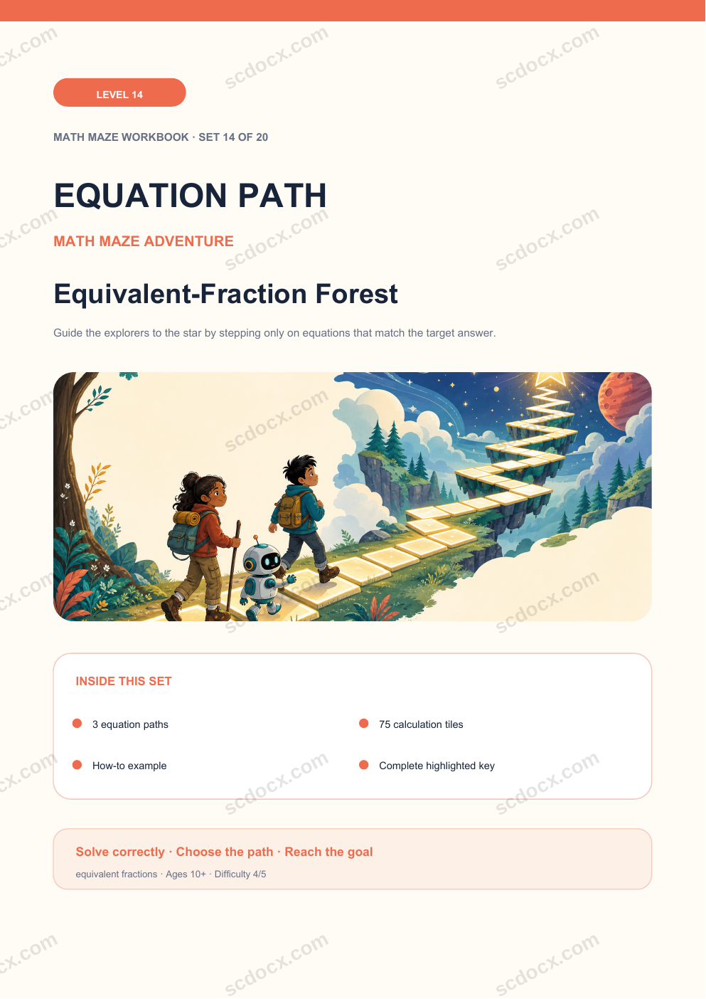 Equation Path Level 14 | Equivalent-Fraction Forest with Answers