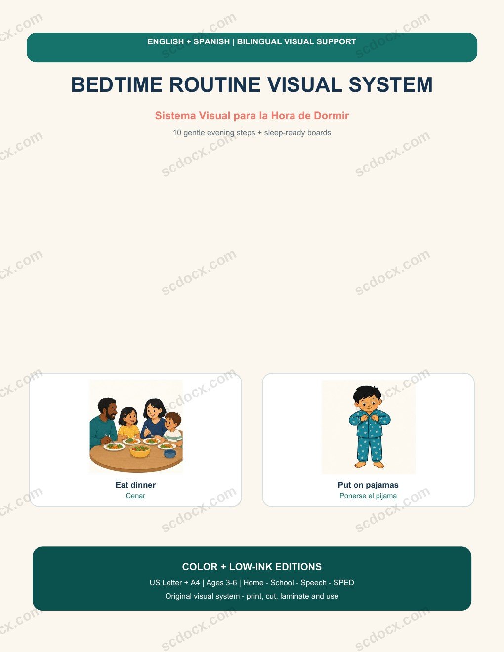 Bedtime Routine Visual System | ตารางกิจวัตรก่อนนอน 2 ภาษา 10 ขั้น
