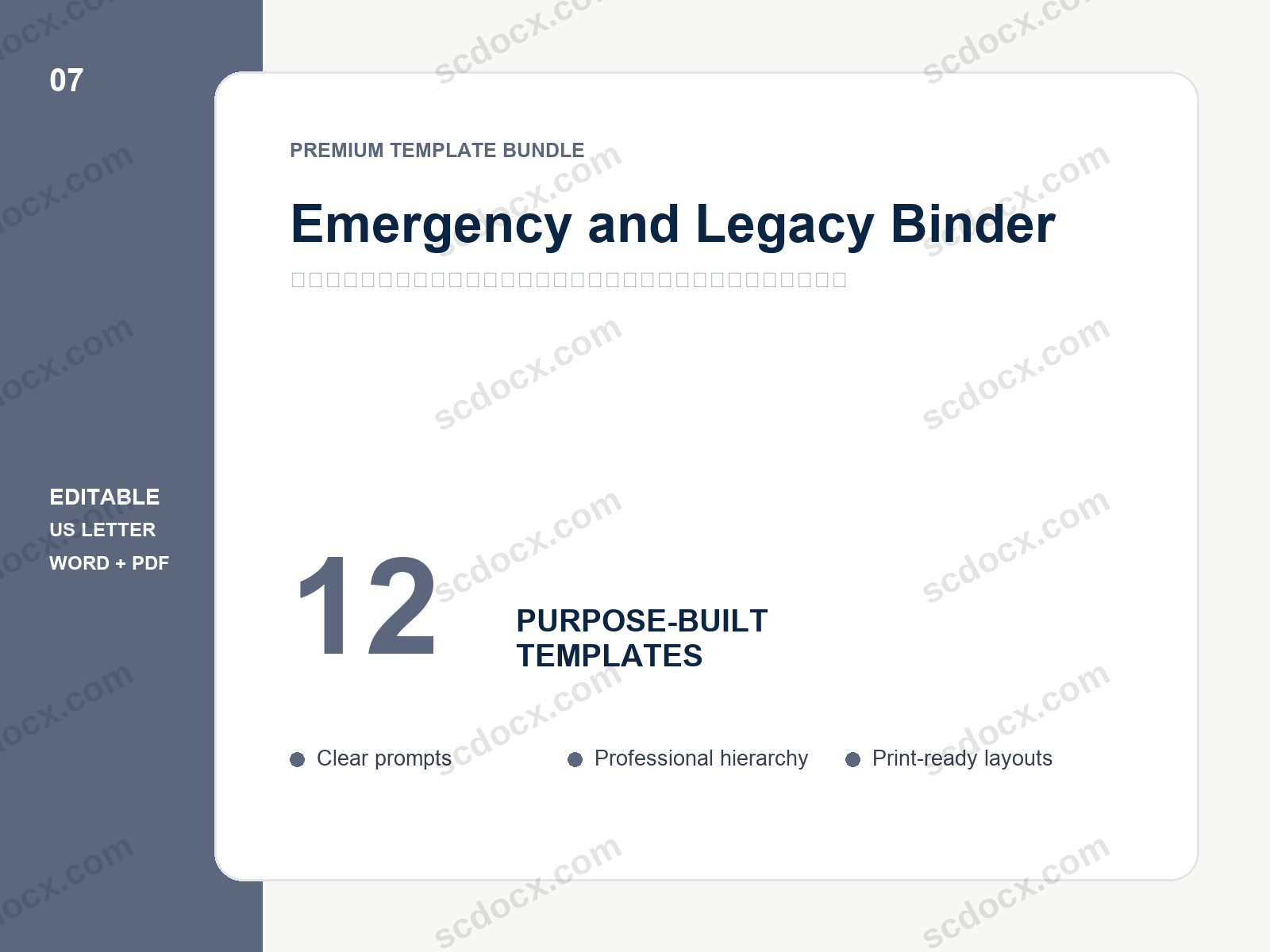 Emergency and Legacy Binder | 12 Editable US Letter Templates