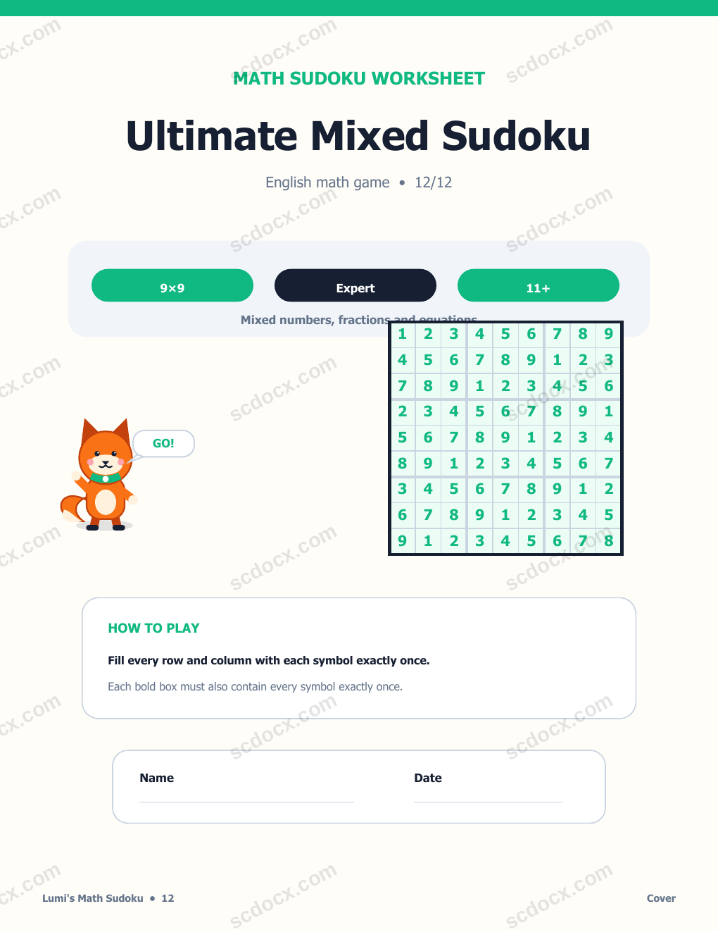 Math Sudoku in English 12 - Ultimate Mixed Sudoku with Answer Key