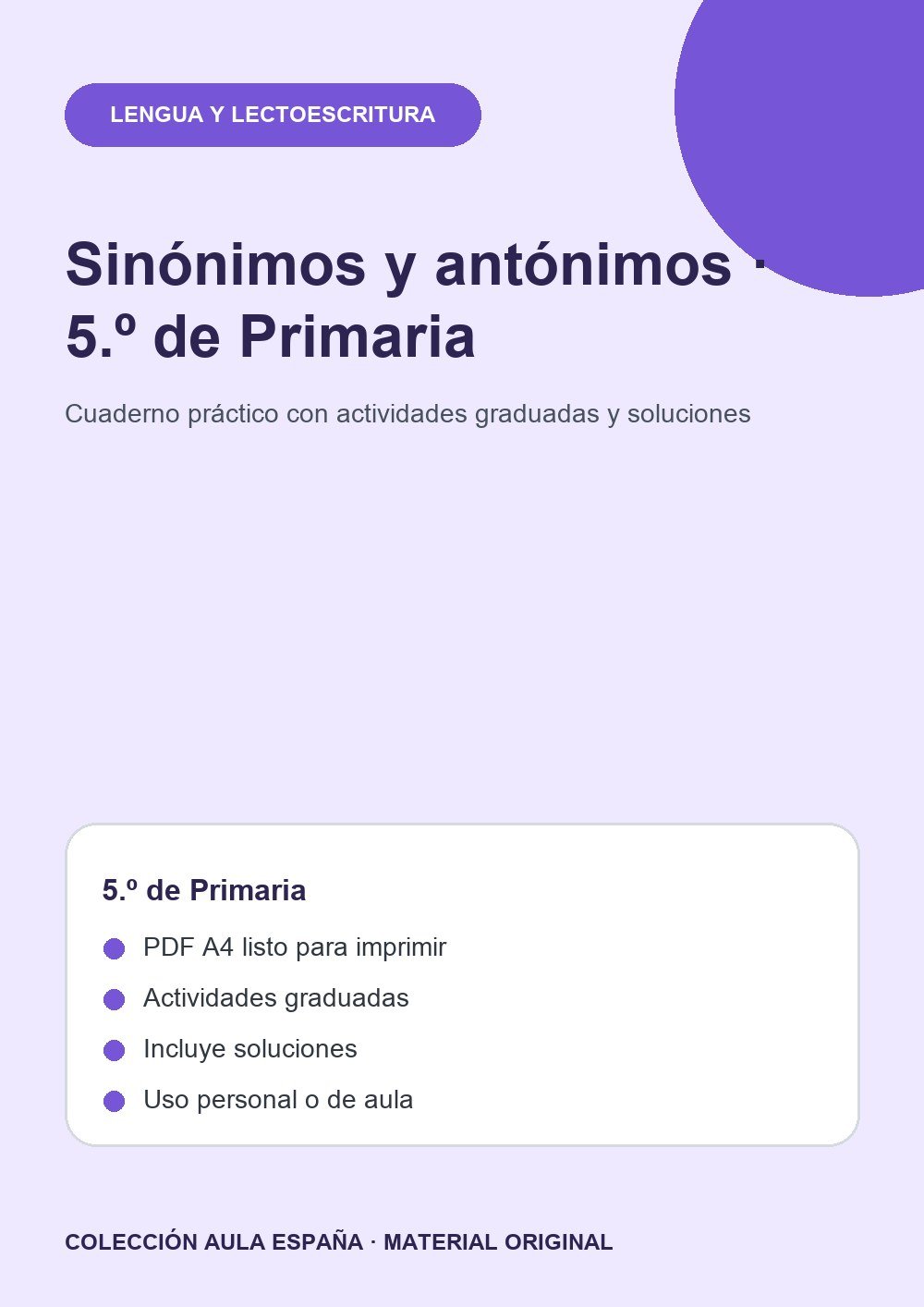 Sinónimos y antónimos · 5.º de Primaria