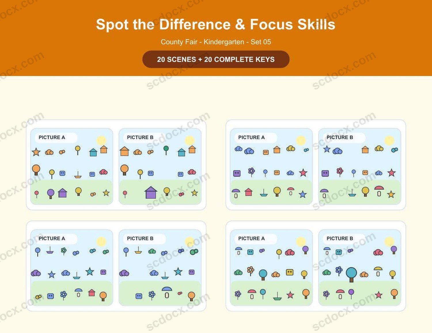 Spot the Difference | Kindergarten | County Fair | 20 Games + Keys | US Letter Landscape