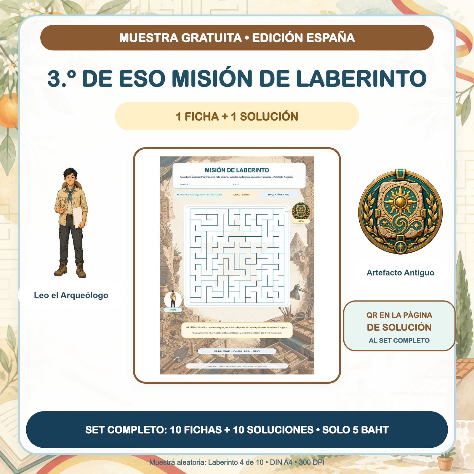 MUESTRA GRATUITA — Misiones de Laberinto España: 3.º de ESO (1 ficha + solución)