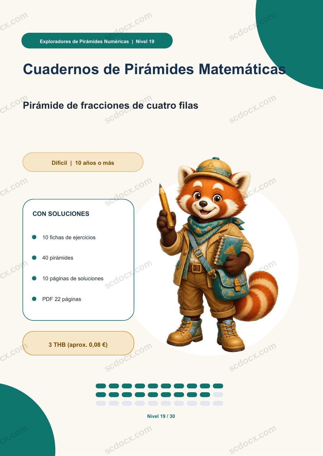 Cuadernos de Pirámides Matemáticas Nivel 19 | Pirámide de fracciones de cuatro filas con soluciones