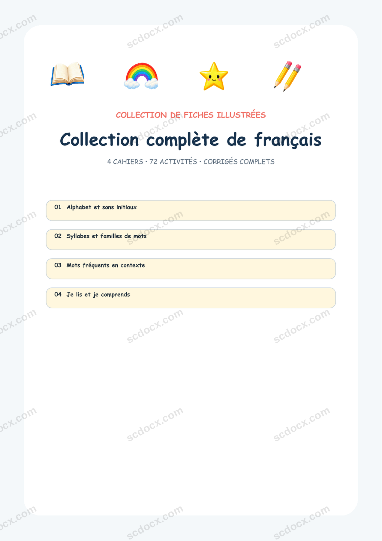 Collection complète de français | 4 cahiers | 102 pages | A4 | Édition France