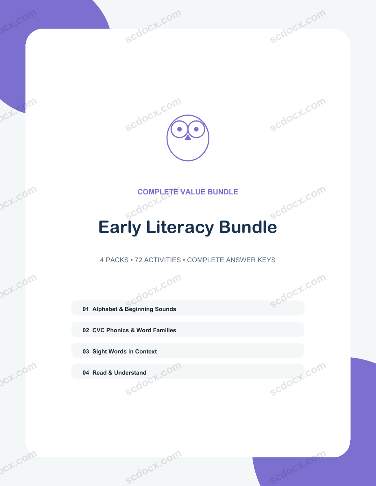 Early Literacy Bundle | 4 Packs, 72 Activities, 102 Pages | US Letter