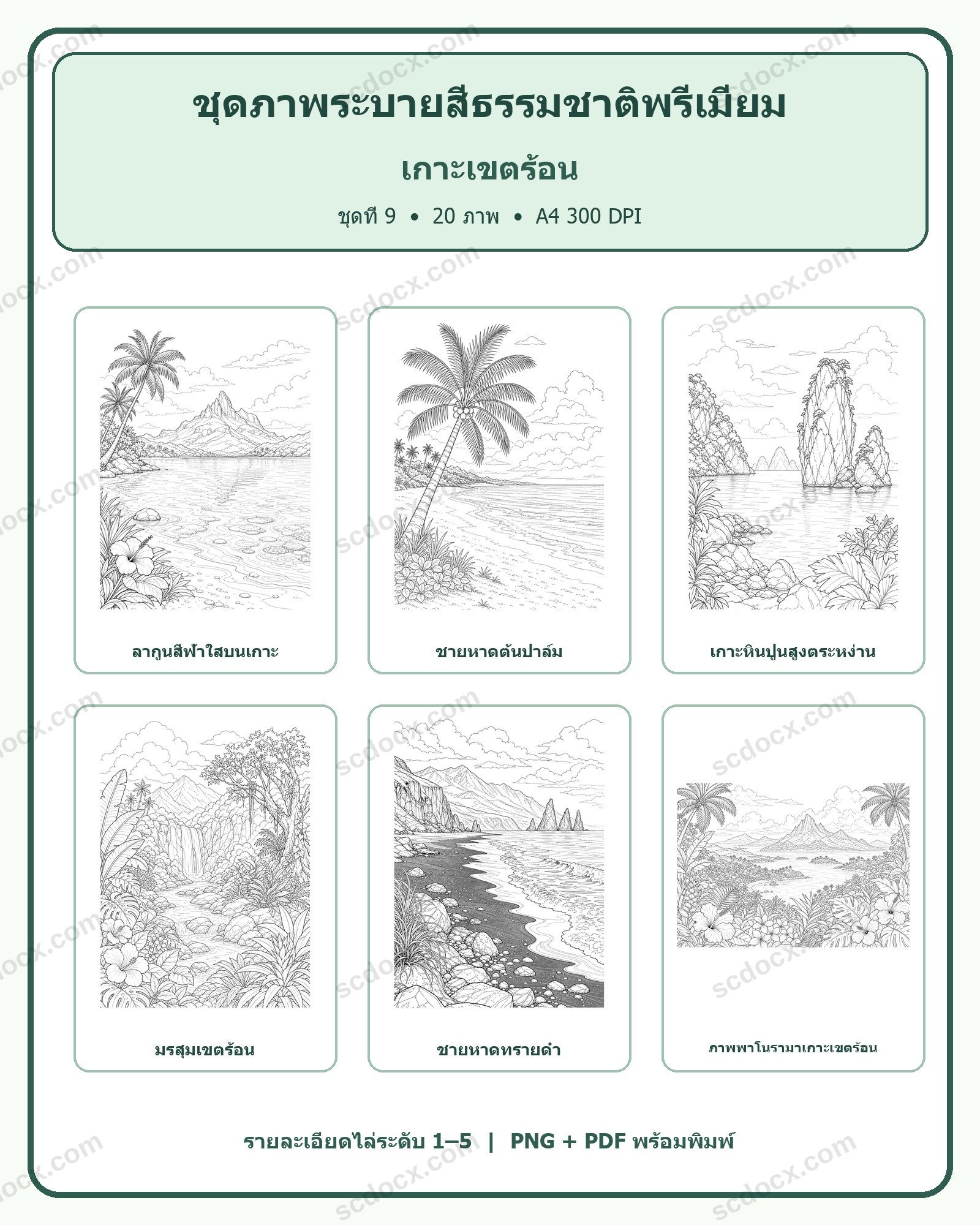 ชุดภาพระบายสีธรรมชาติพรีเมียม ชุดที่ 9: เกาะเขตร้อน (20 ภาพ)