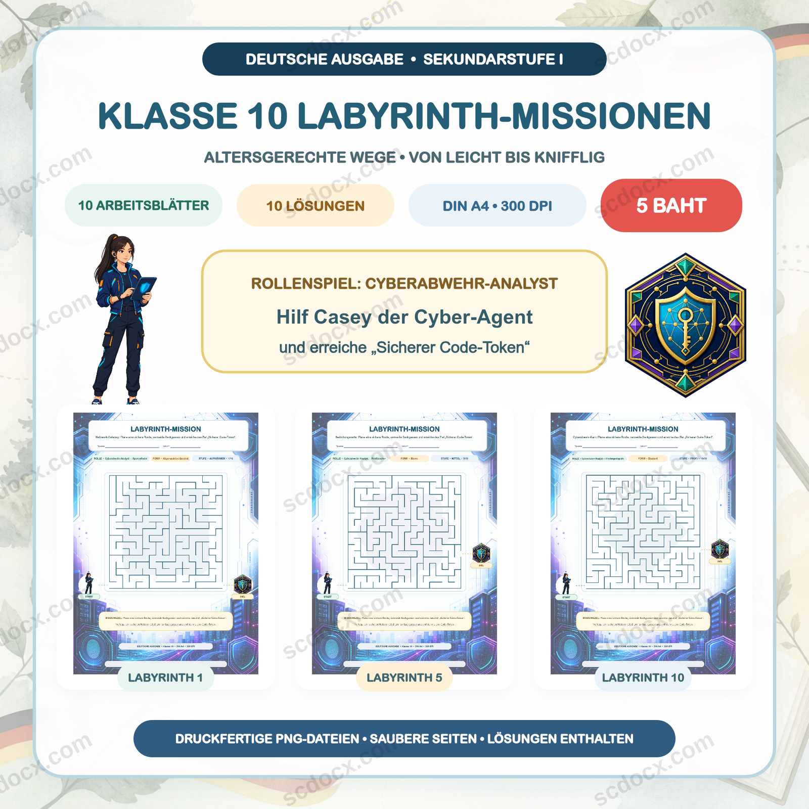 Deutsche Ausgabe Labyrinth-Missionen — Klasse 10 (10 Arbeitsblätter + Lösungen)