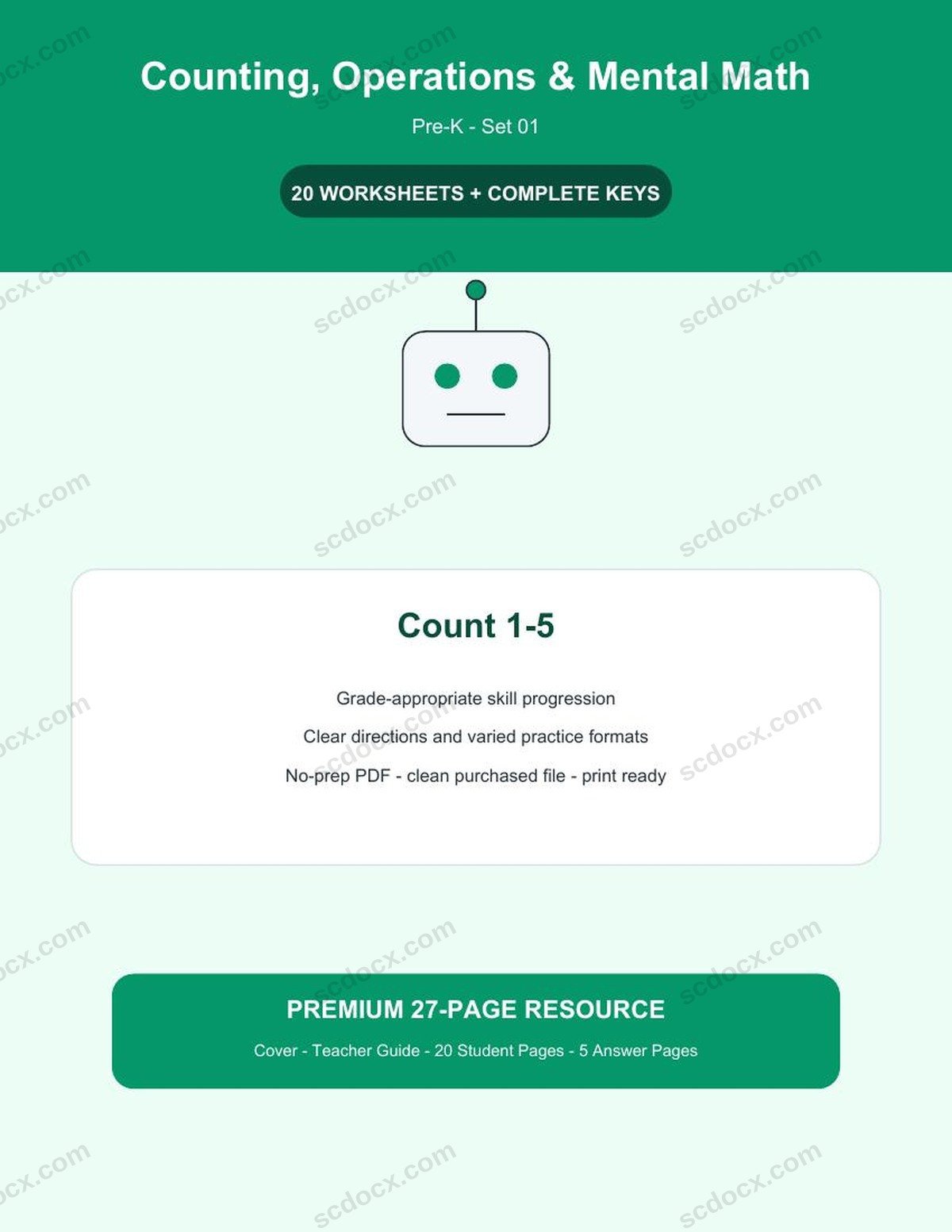 Counting, Operations & Mental Math | Pre-K | Count 1-5 | 20 Worksheets + Answer Keys