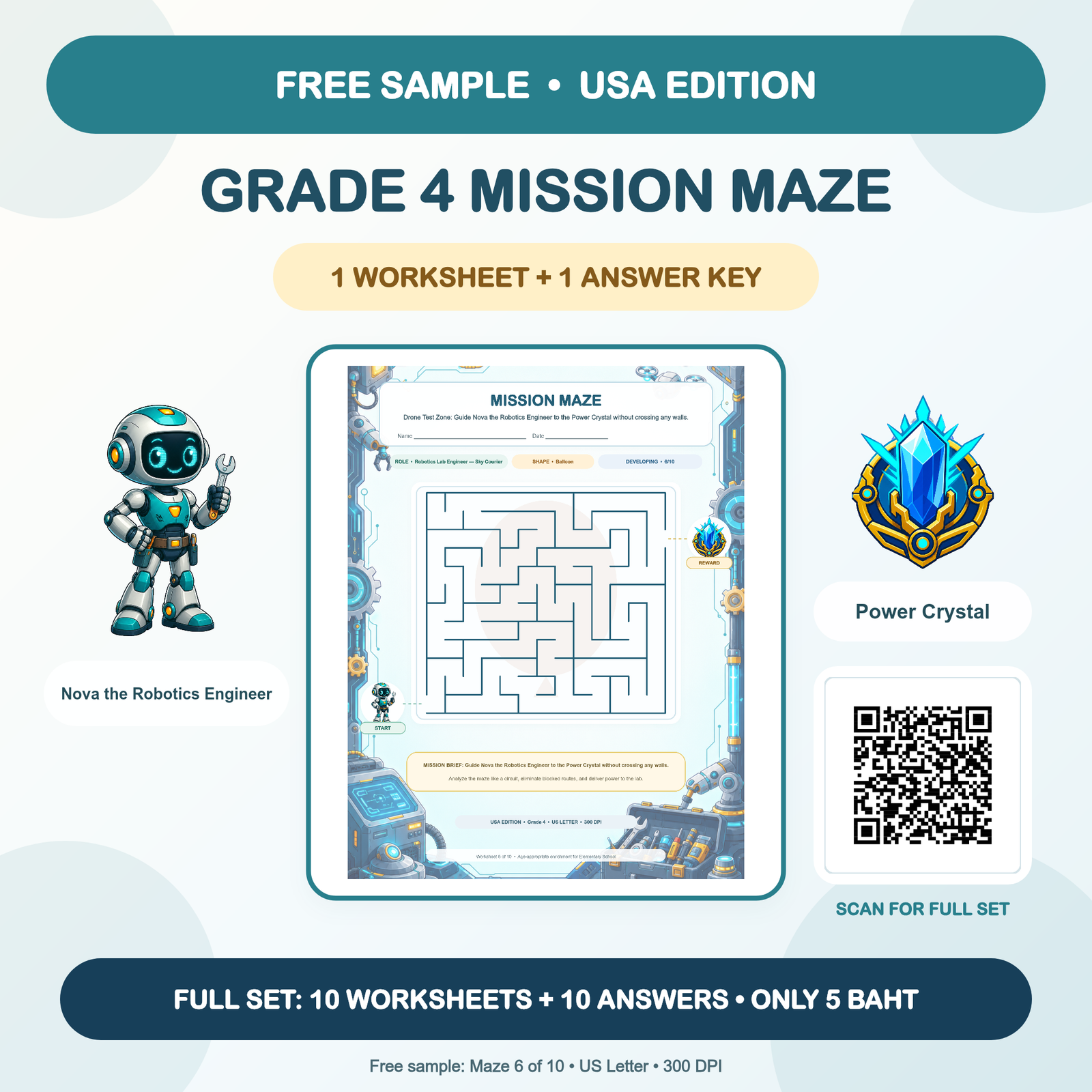 FREE SAMPLE — USA Mission Mazes: Grade 4 (1 Worksheet + Answer)