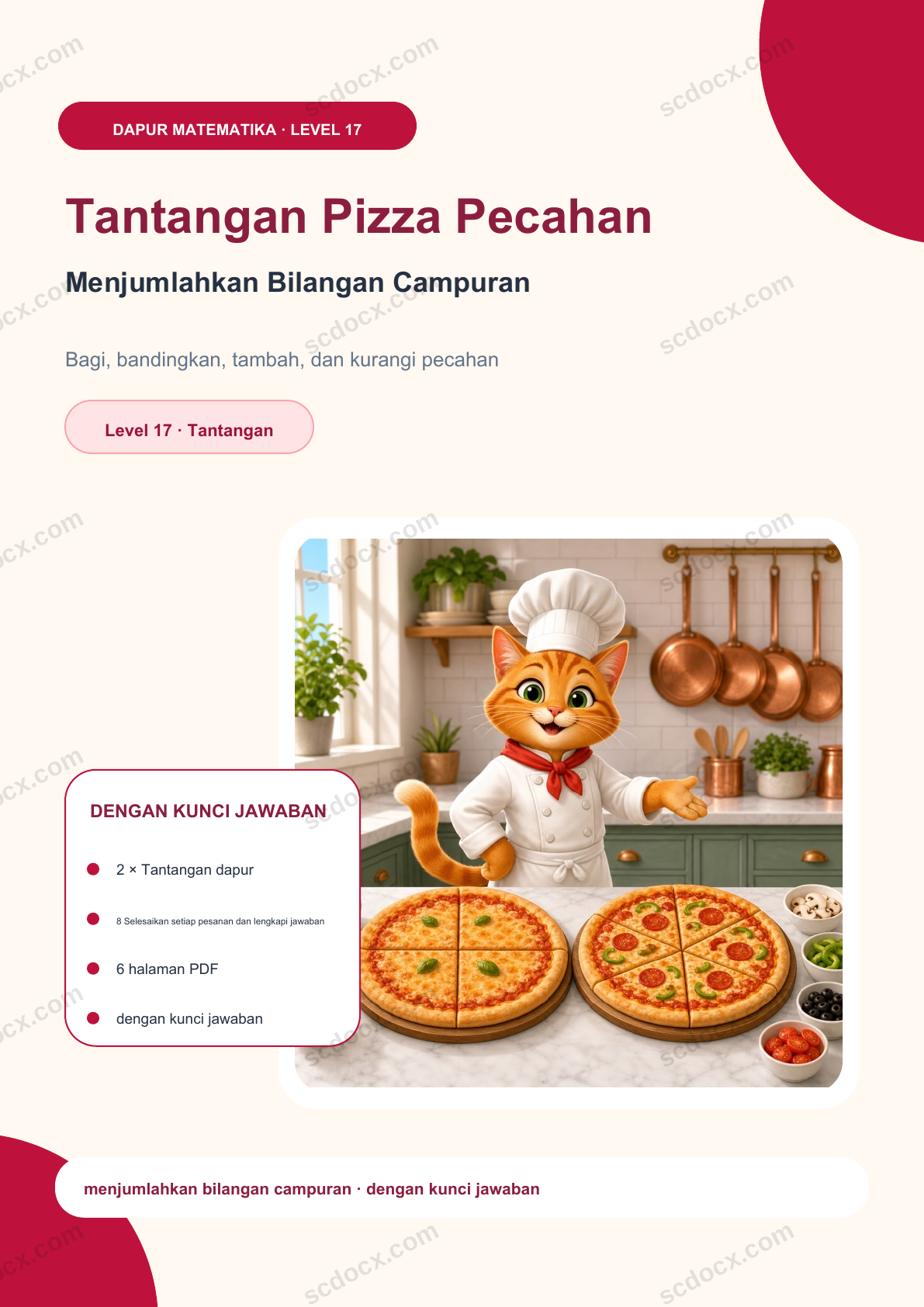 Tantangan Pizza Pecahan Level 17 | Menjumlahkan Bilangan Campuran dengan kunci jawaban