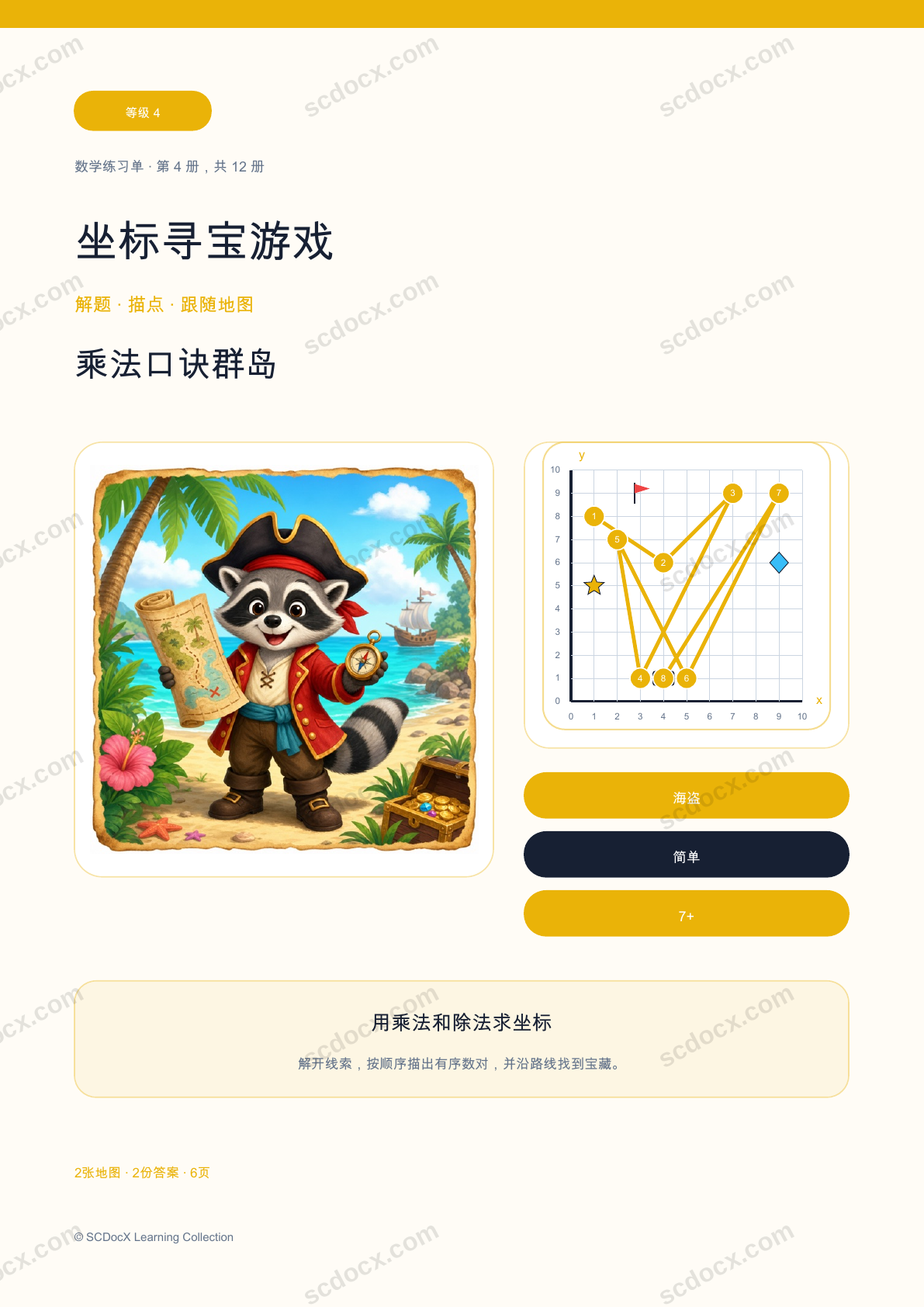 坐标寻宝游戏 等级 4｜乘法口诀群岛（含答案）