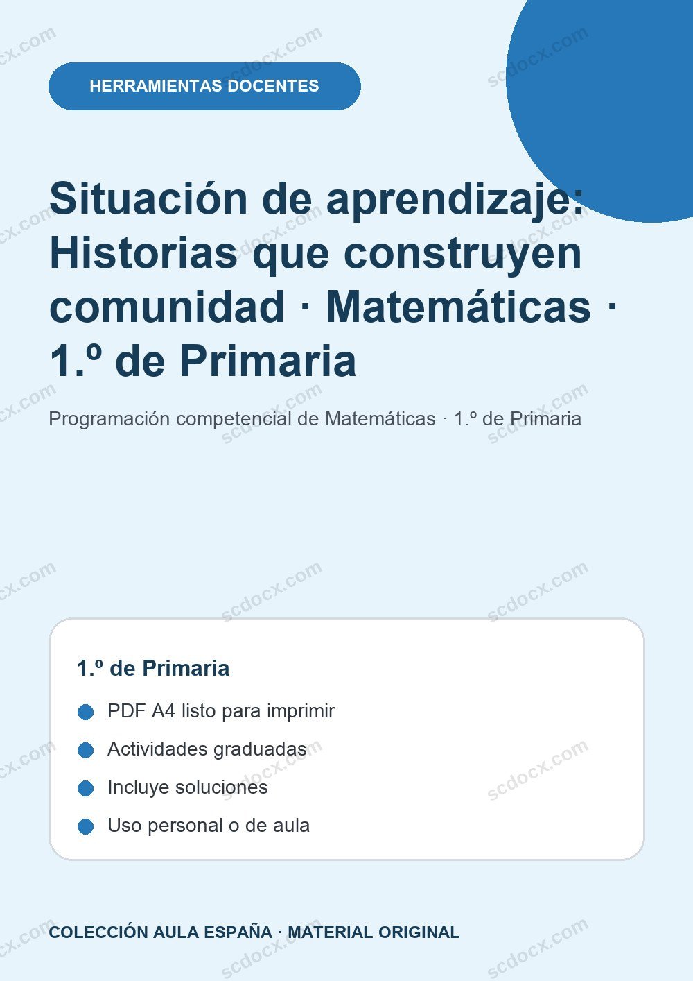 Situación de aprendizaje: Historias que construyen comunidad · Matemáticas · 1.º de Primaria