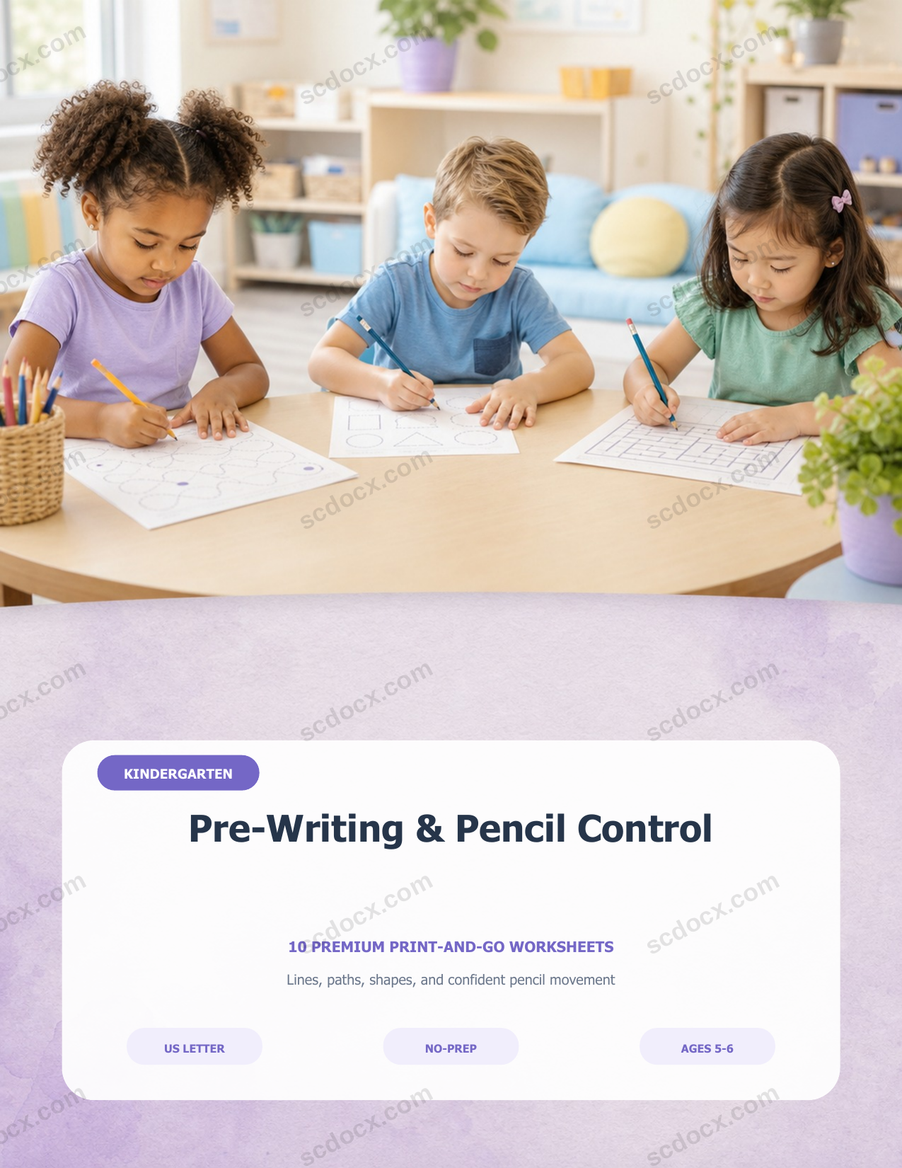 USA Pre-Writing & Pencil Control | Kindergarten | 10 Premium Worksheets