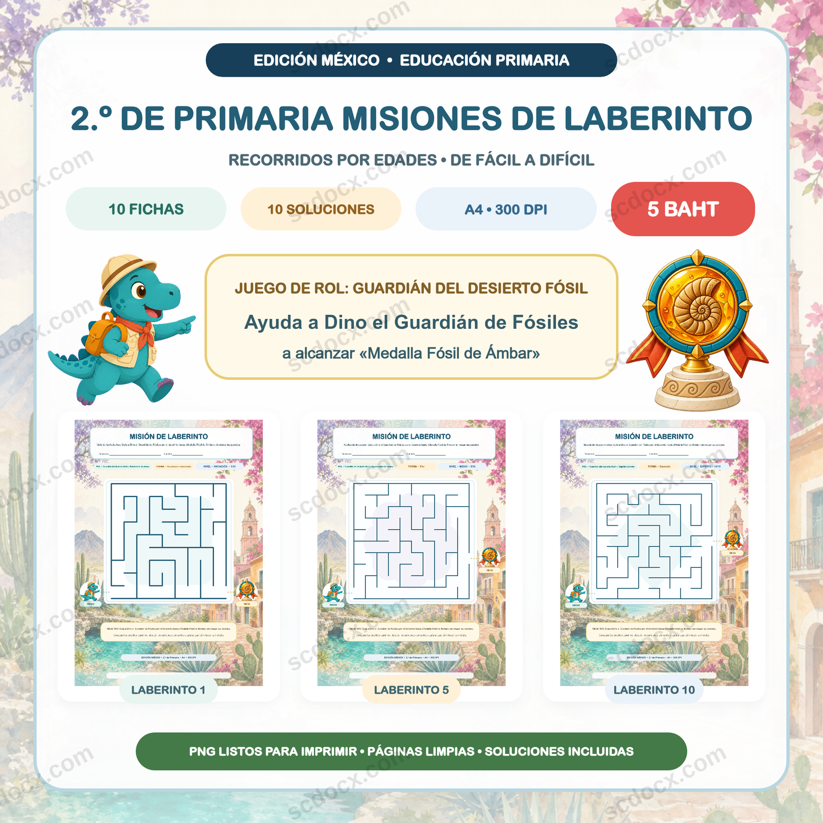 Edición México Misiones de Laberinto — 2.º de Primaria (10 fichas + soluciones)