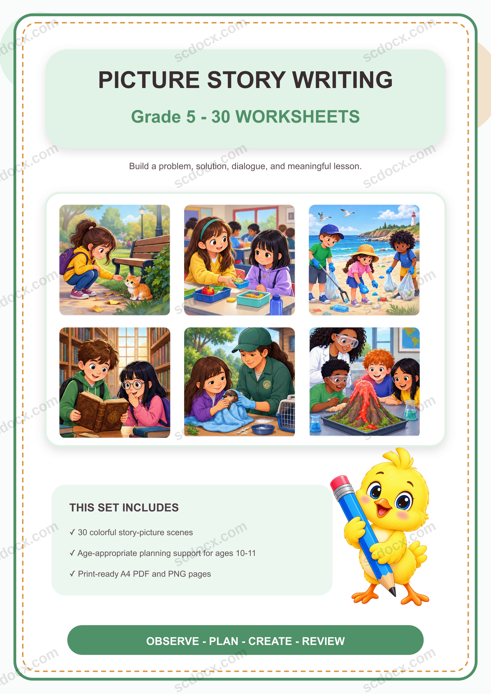 แบบฝึกแต่งเรื่องจากภาพภาษาอังกฤษ ป.5 | 30 หน้า พร้อมเฉลย 30 หน้า PDF + PNG