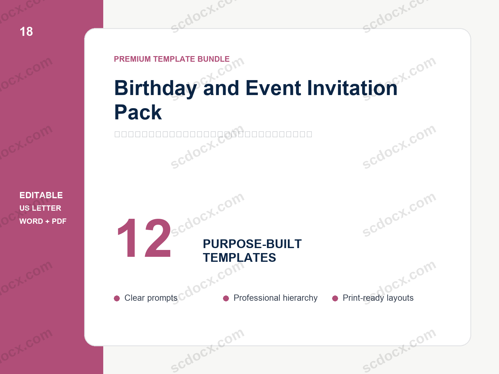 Birthday and Event Invitation Pack | 12 Editable US Letter Templates