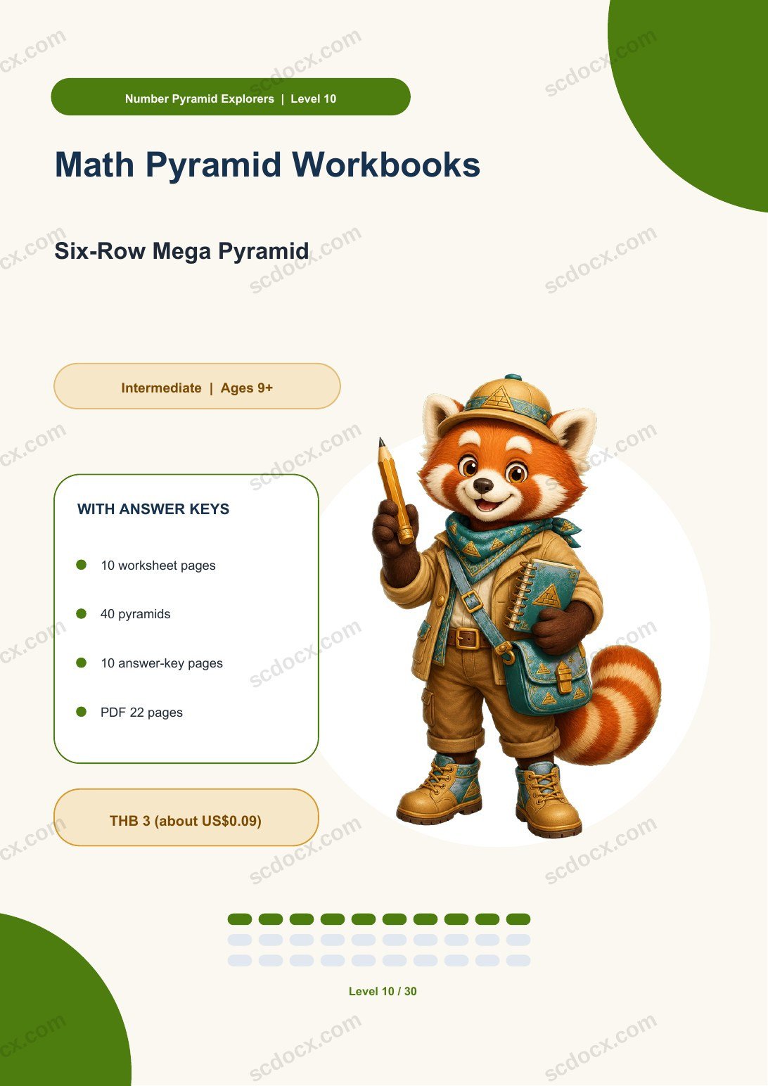 Math Pyramid Workbooks Level 10 | Six-Row Mega Pyramid with Answer Keys