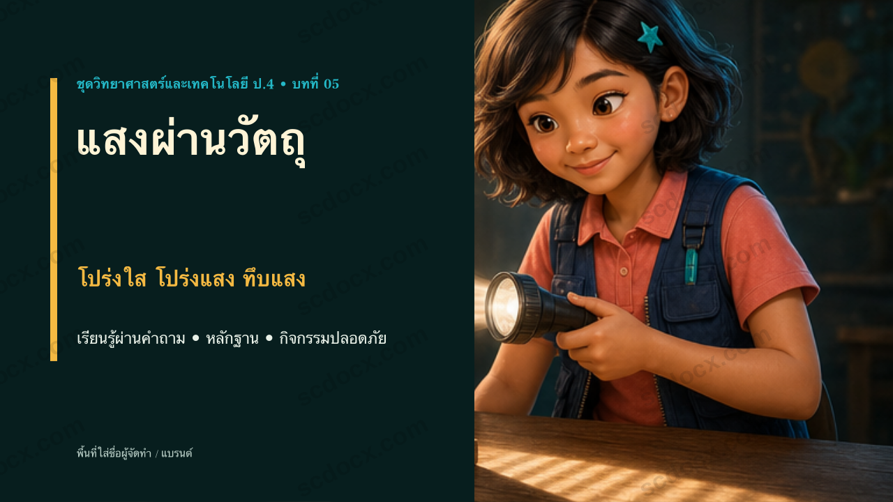PowerPoint วิทยาศาสตร์และเทคโนโลยี ป.4 บทที่ 5 แสงผ่านวัตถุ
