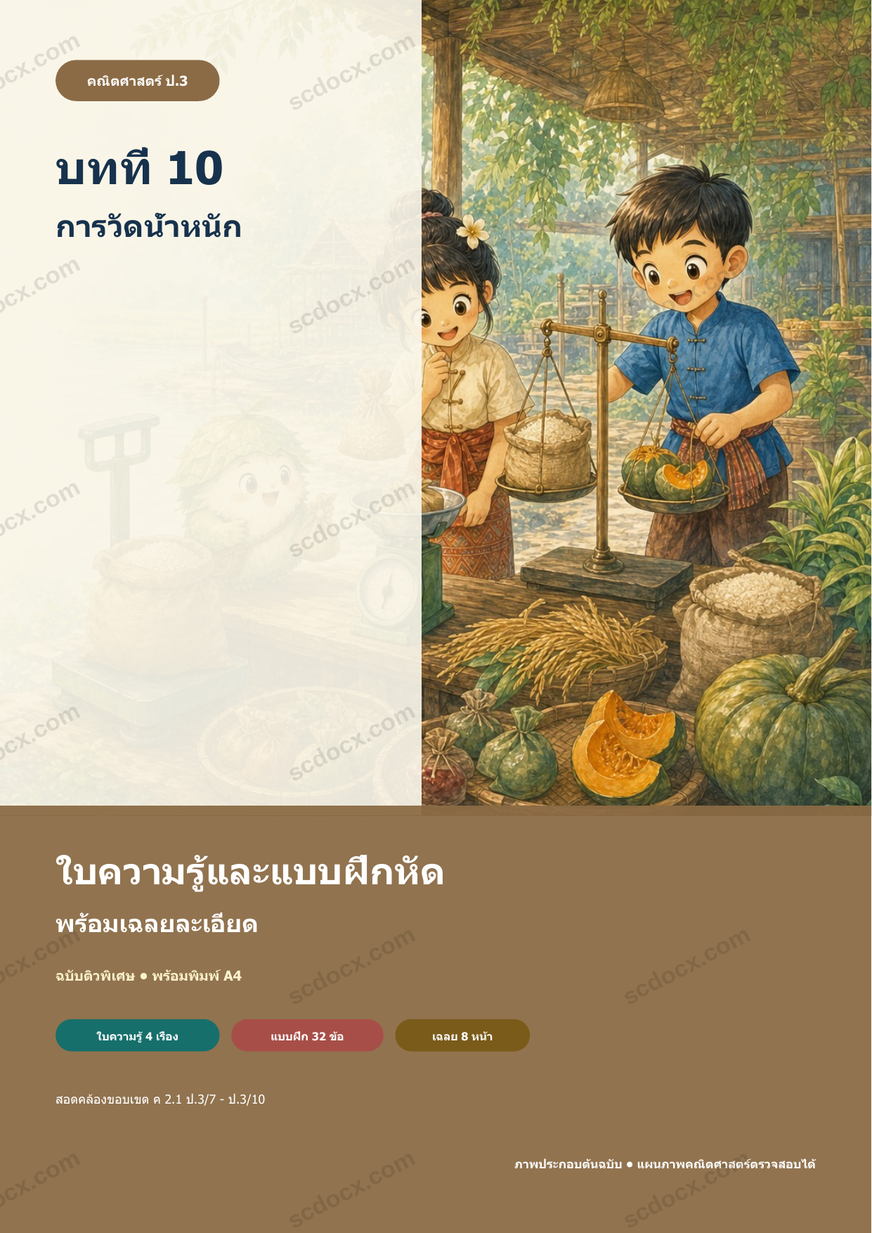 ใบความรู้และแบบฝึกหัดพร้อมเฉลยวิชาคณิตศาสตร์ ชั้นประถมศึกษาปีที่ 3 บทที่ 10 การวัดน้ำหนัก