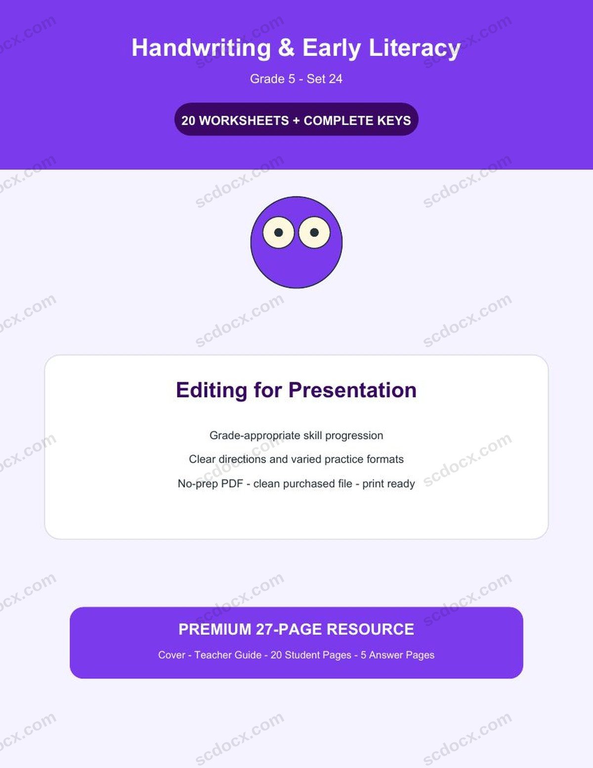 Handwriting & Early Literacy | Grade 5 | Editing for Presentation | 20 Worksheets + Answer Keys