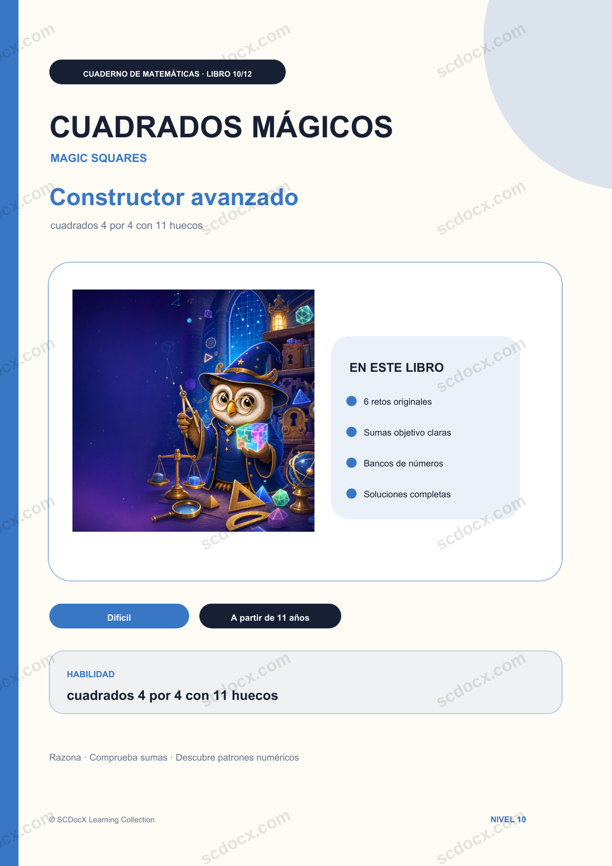 Cuadrados mágicos Nivel 10 | Constructor avanzado con soluciones