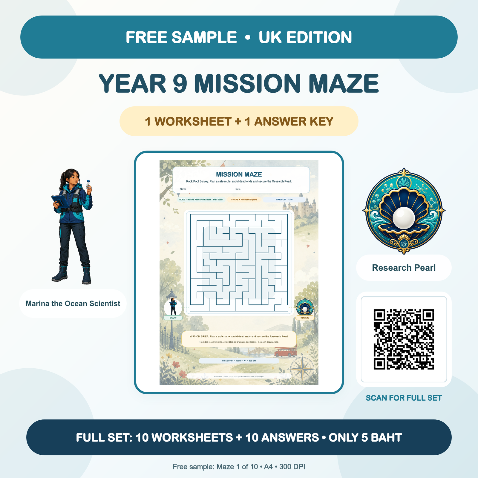 FREE SAMPLE - UK Mission Mazes: Year 9 (1 Worksheet + Answer Key)