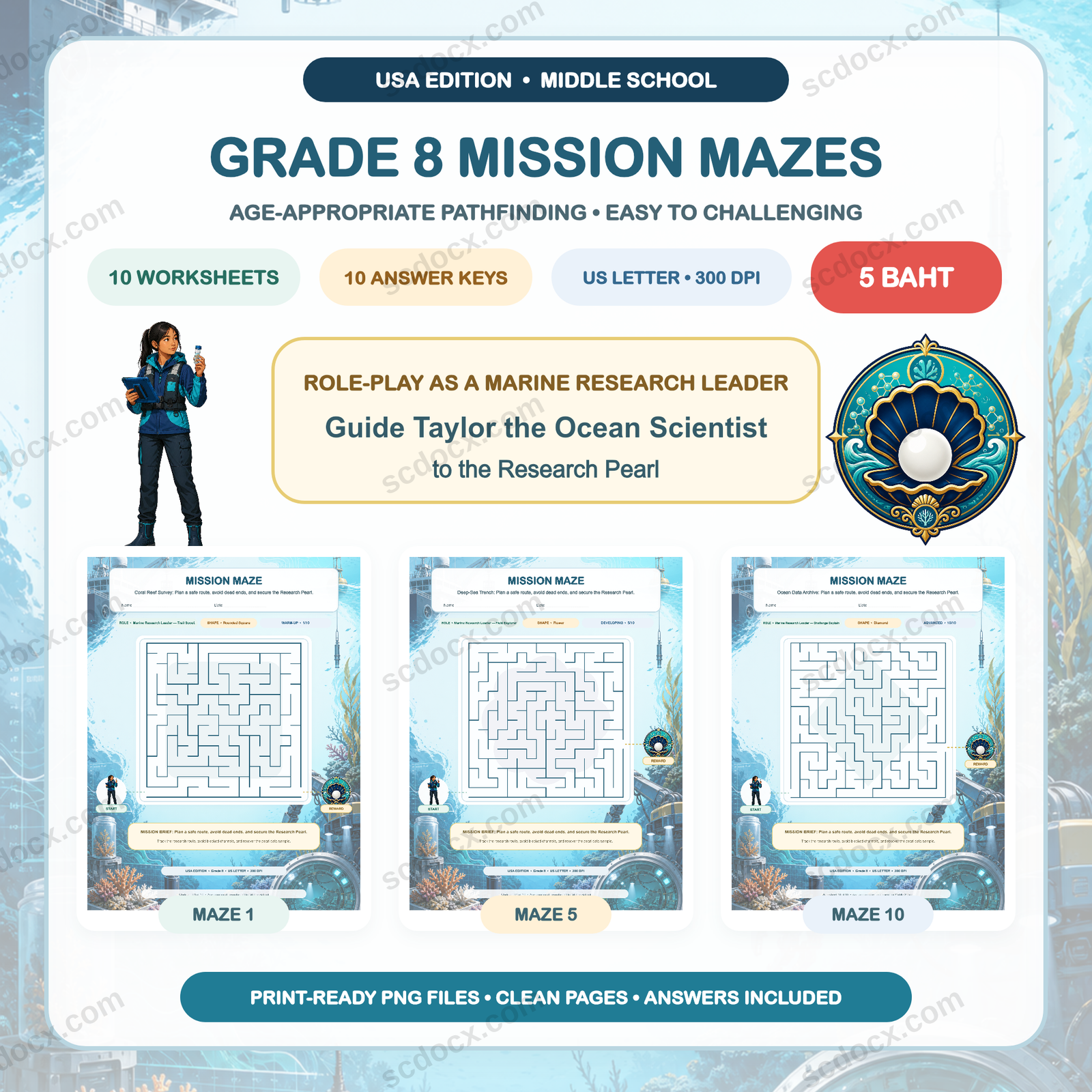 USA Edition Mission Mazes — Grade 8 (10 Worksheets + Answers)