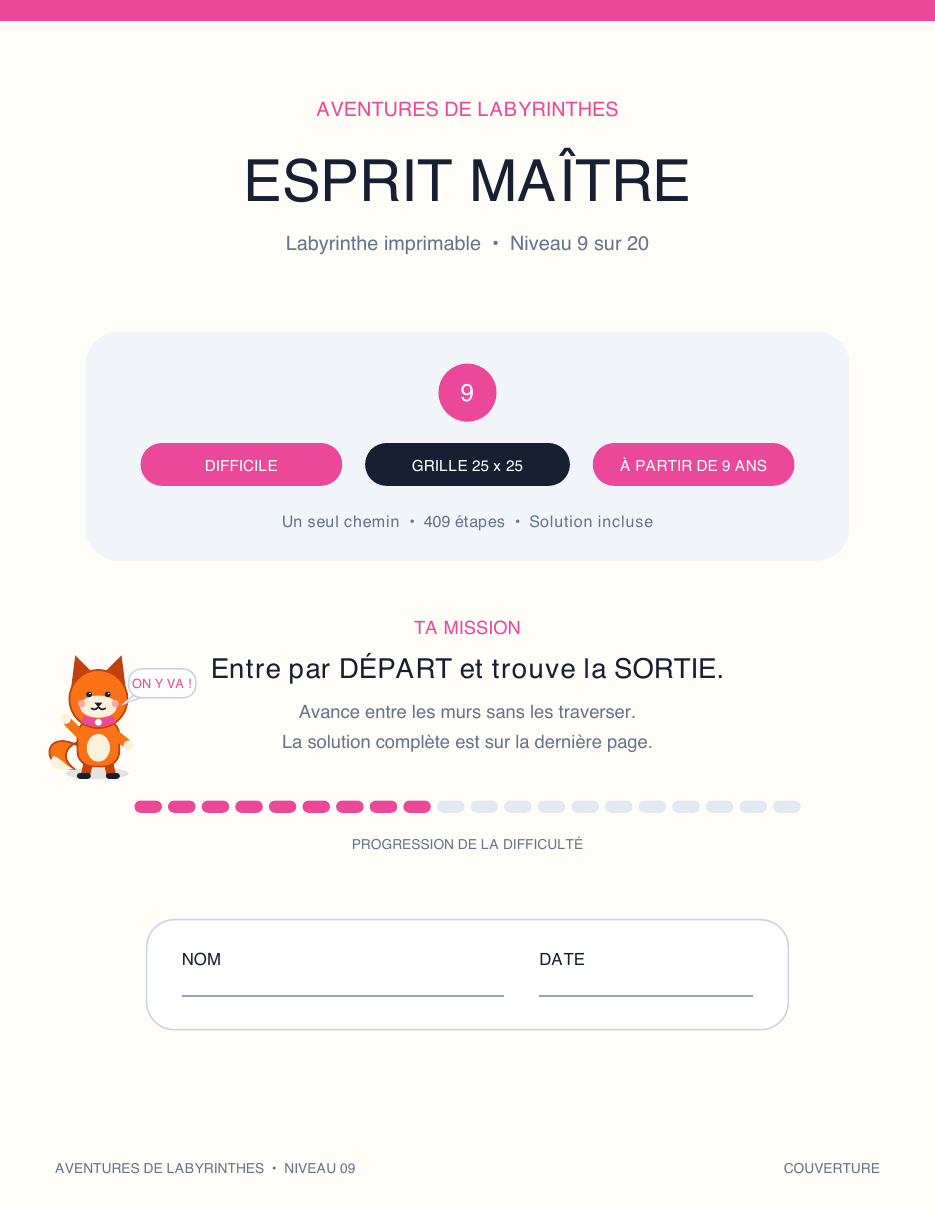 Labyrinthe Illustré Gratuit en Français 09 - Esprit Maître (Avec Corrigé)