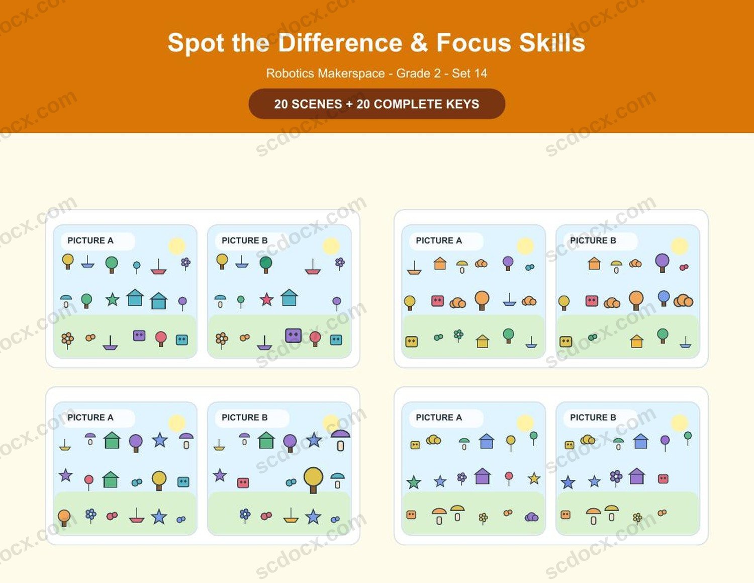 Spot the Difference | Grade 2 | Robotics Makerspace | 20 Games + Keys | US Letter Landscape