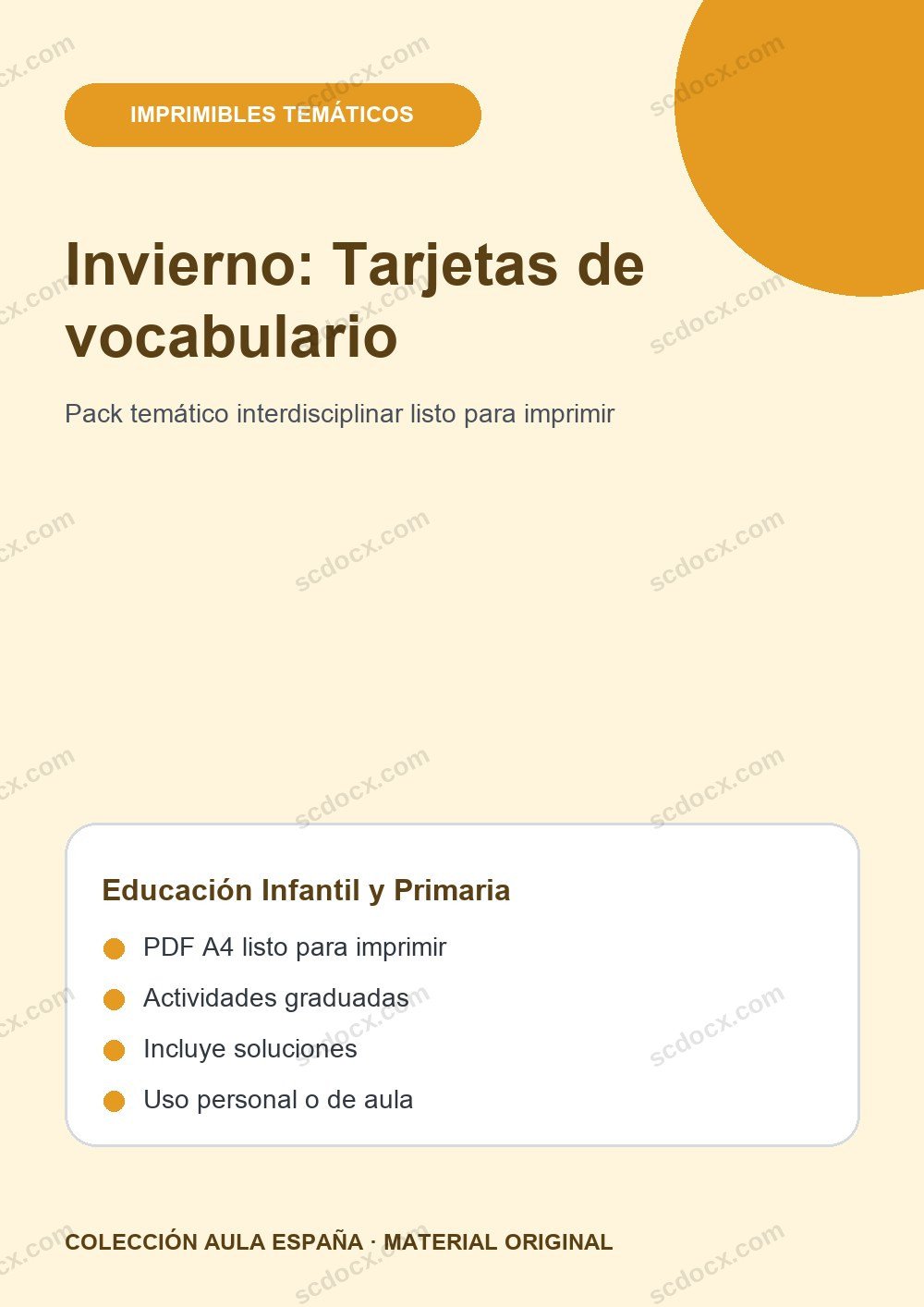 Invierno: Tarjetas de vocabulario