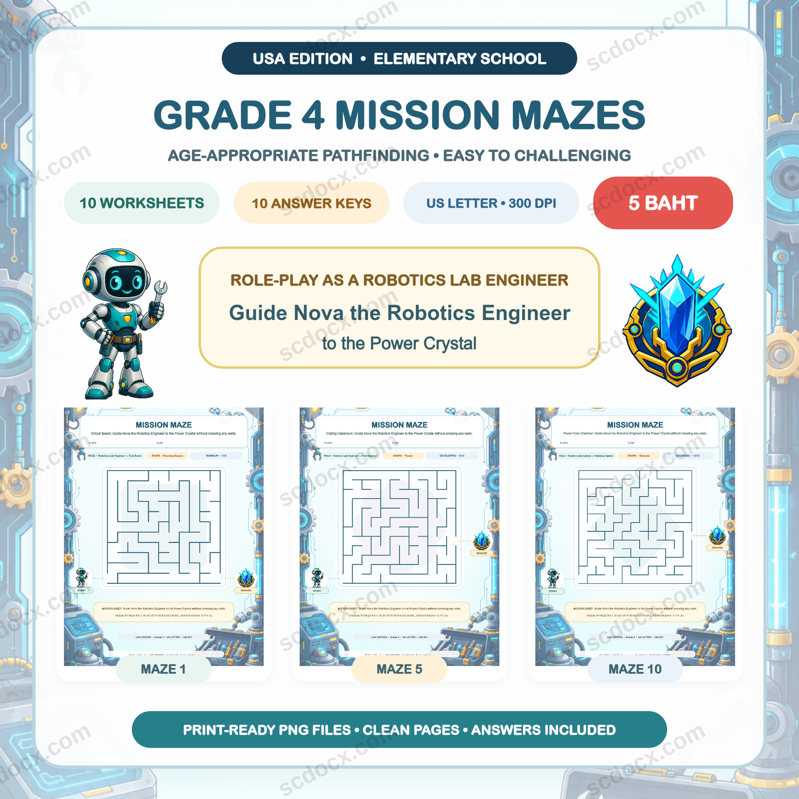 USA Edition Mission Mazes — Grade 4 (10 Worksheets + Answers)
